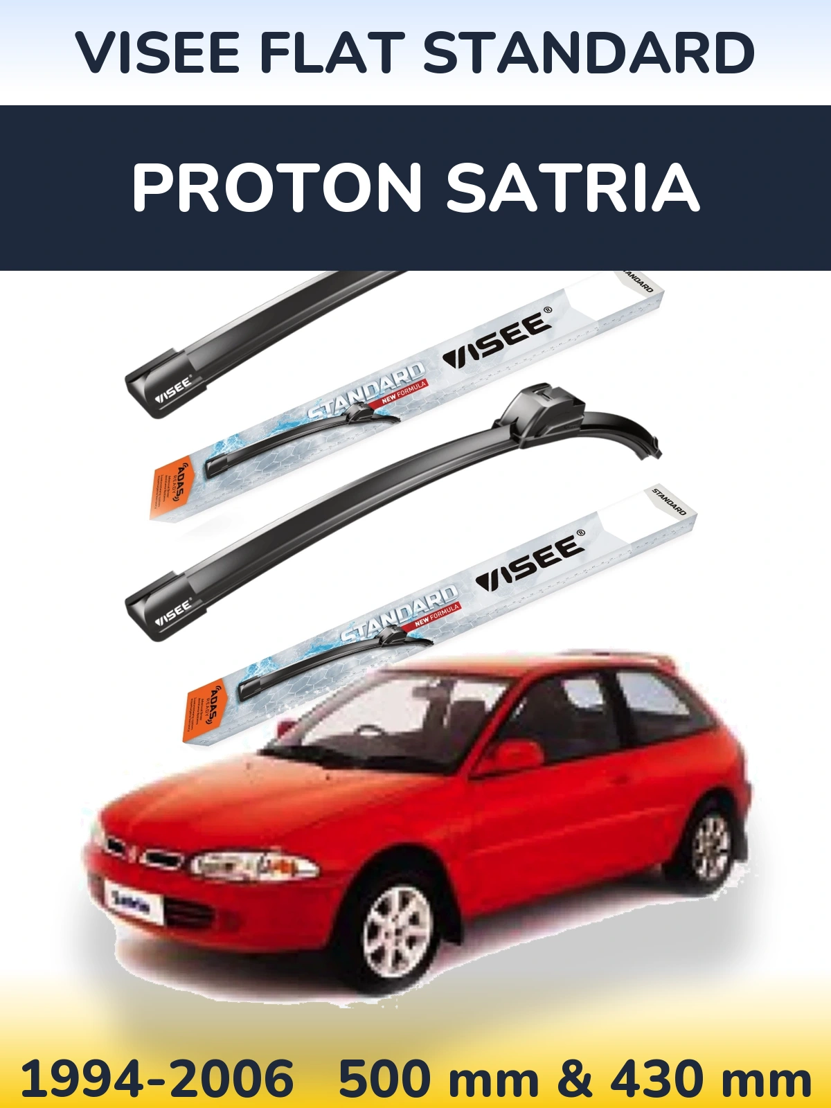 Sada předních stěračů VISEE FLAT STANDARD 500 a 430 mm pro Proton Satria 1994-2006