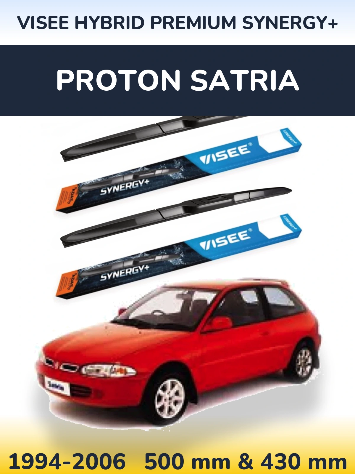 Sada předních stěračů VISEE HYBRID PREMIUM SYNERGY+ 500 a 430 mm pro Proton Satria 1994-2006