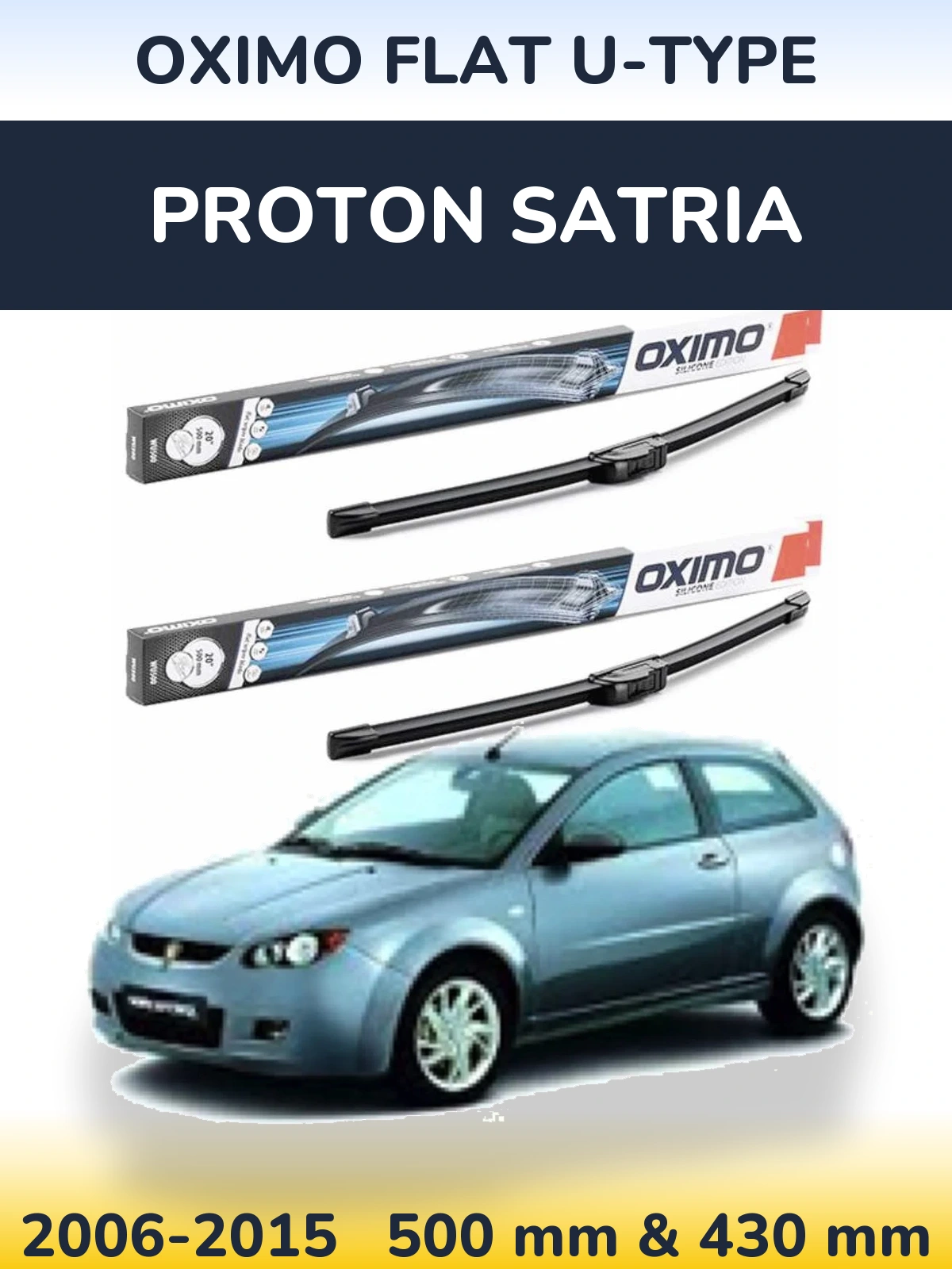 Sada předních stěračů Oximo Flat U-type 500 a 430 mm pro Proton Satria 2006-2015