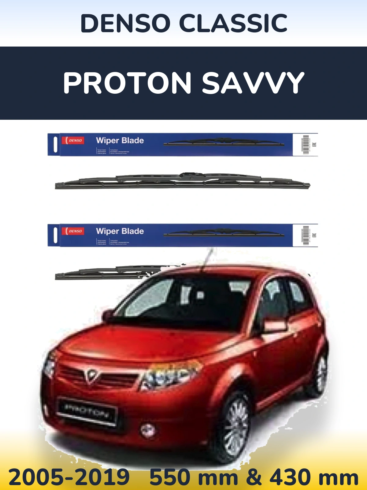 Sada předních stěračů Denso Classic 550 a 430 mm pro Proton Savvy 2005-2019