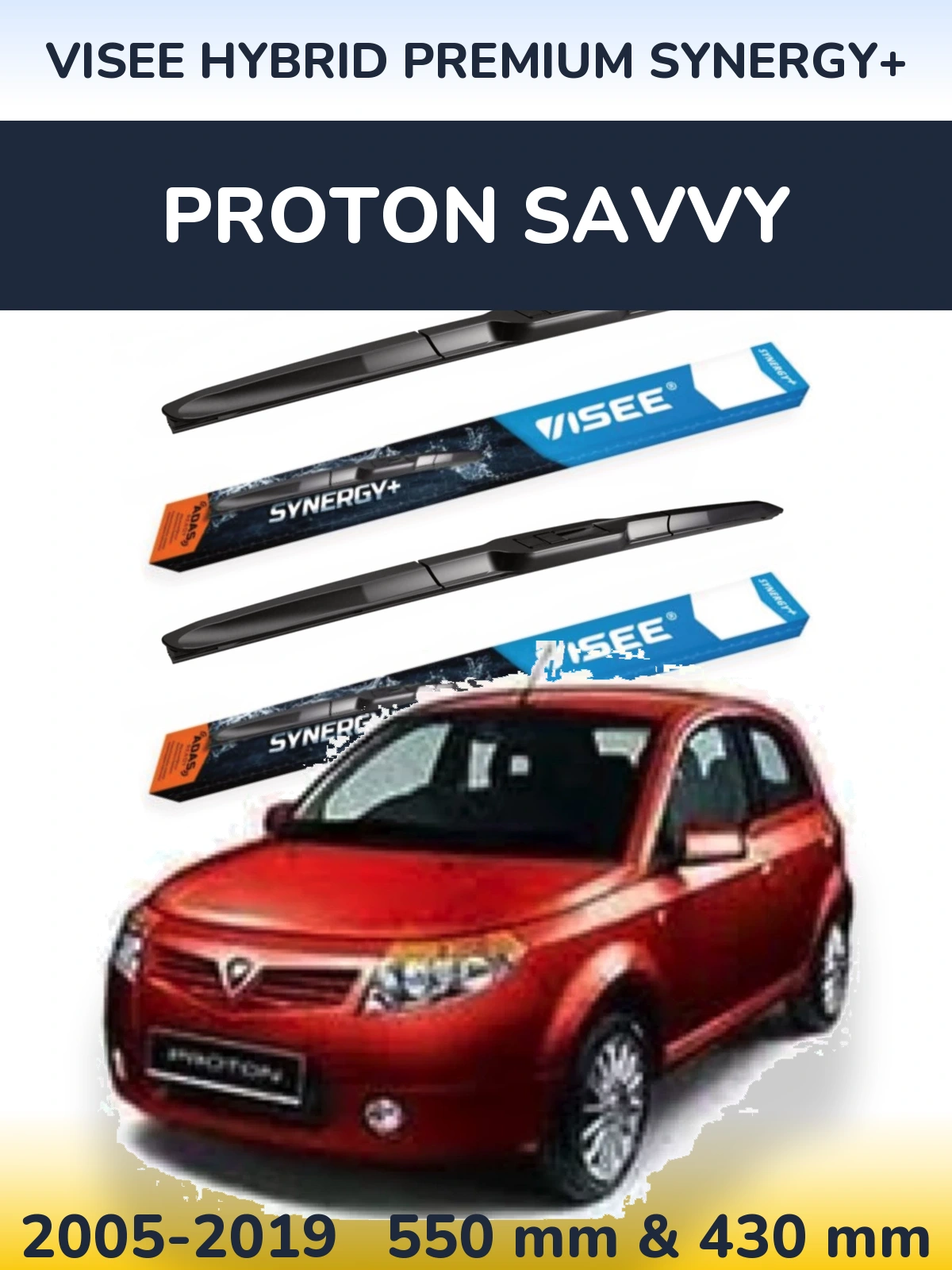Sada předních stěračů VISEE HYBRID PREMIUM SYNERGY+ 550 a 430 mm pro Proton Savvy 2005-2019