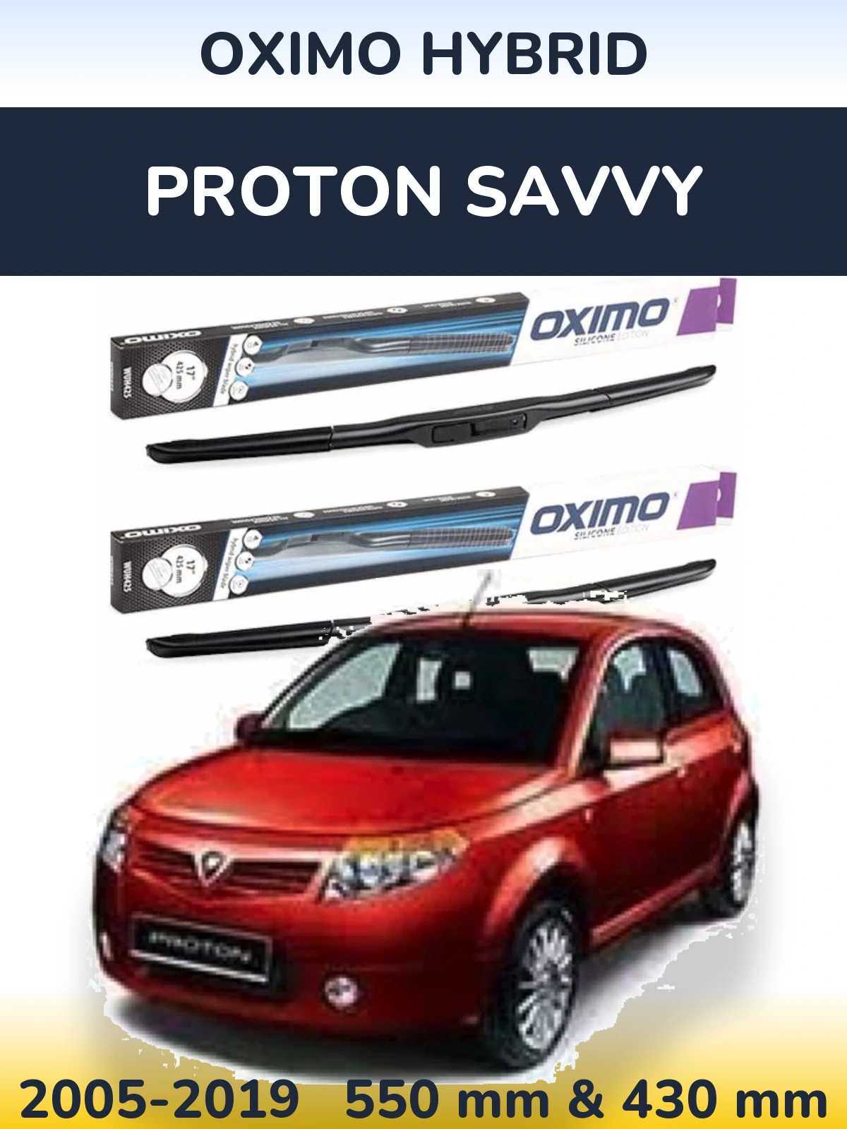 Sada předních stěračů Oximo Hybrid 550 a 430 mm pro Proton Savvy 2005-2019