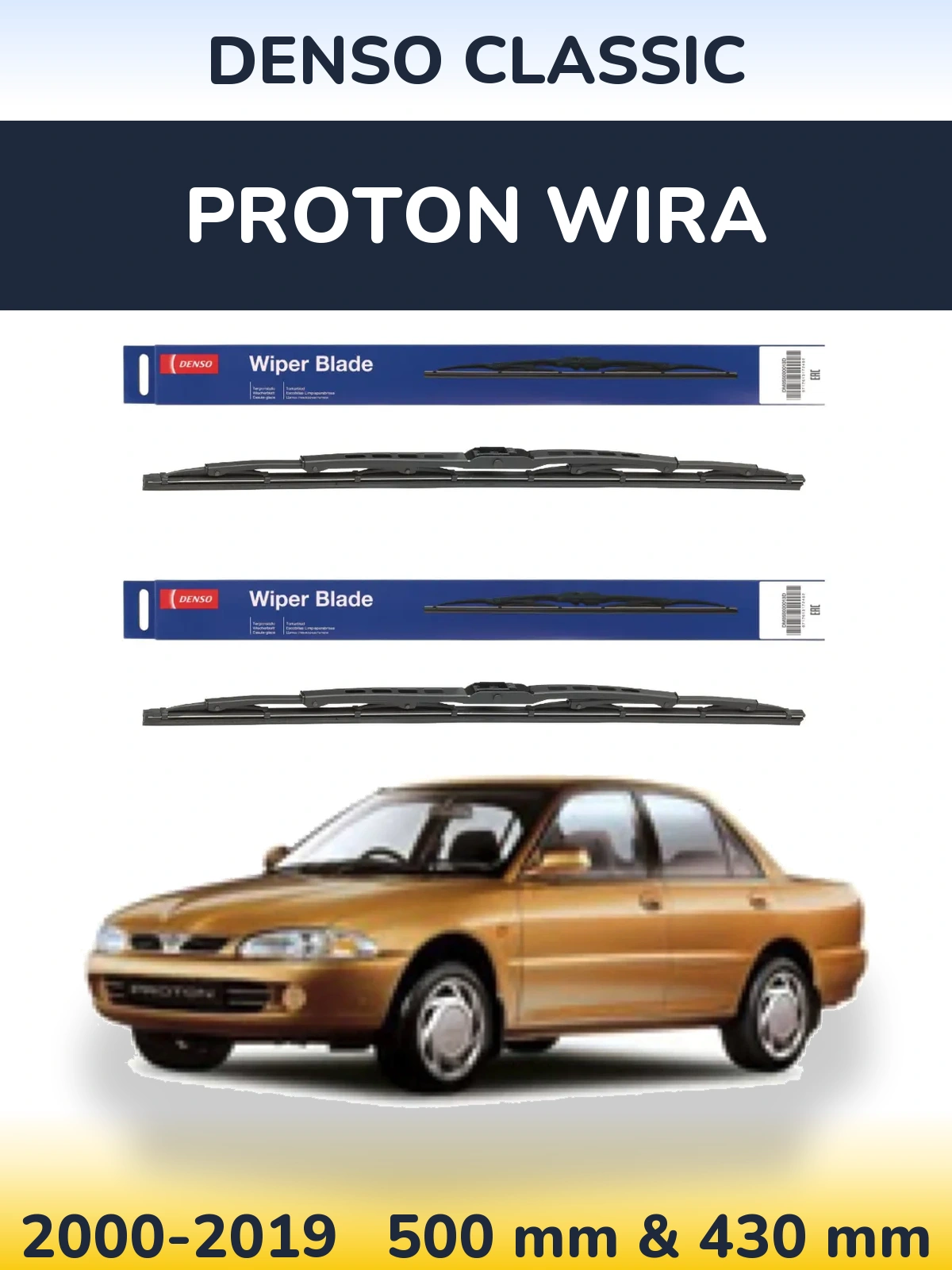 Sada předních stěračů Denso Classic 500 a 430 mm pro Proton Wira 2000-2019