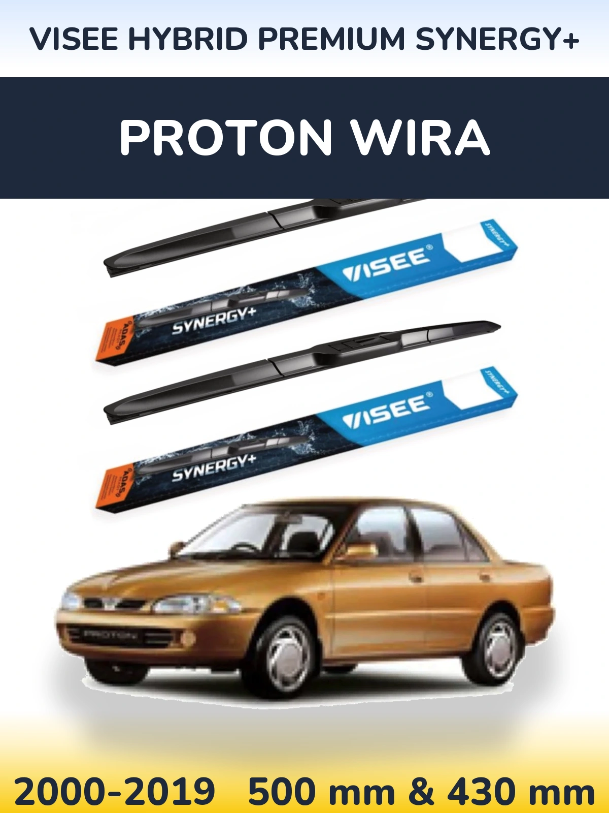 Sada předních stěračů VISEE HYBRID PREMIUM SYNERGY+ 500 a 430 mm pro Proton Wira 2000-2019