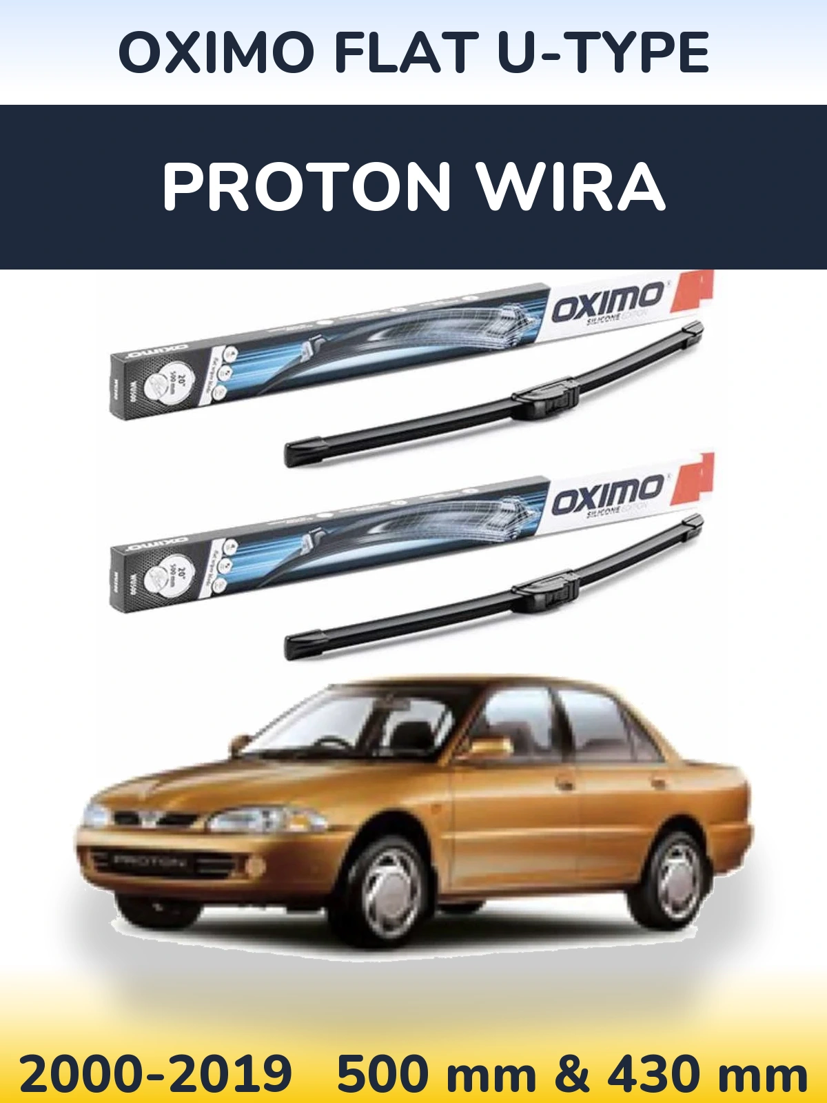 Sada předních stěračů Oximo Flat U-type 500 a 430 mm pro Proton Wira 2000-2019