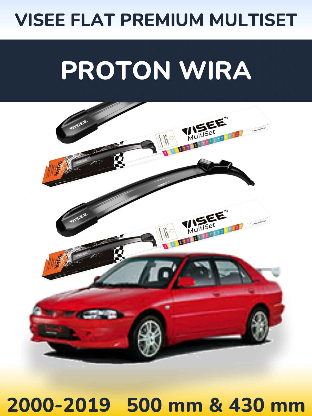 Sada předních stěračů VISEE FLAT PREMIUM MultiSet 500 a 430 mm pro Proton Wira 2000-2019