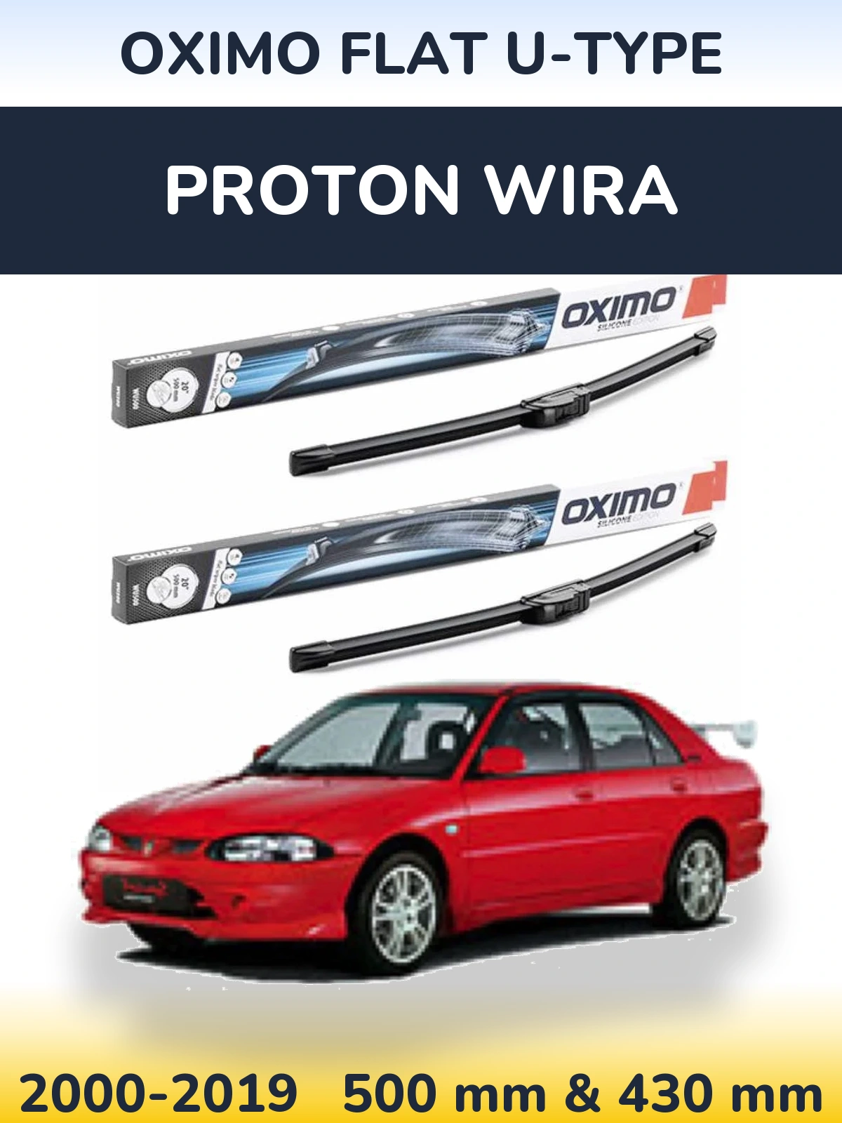 Sada předních stěračů Oximo Flat U-type 500 a 430 mm pro Proton Wira 2000-2019