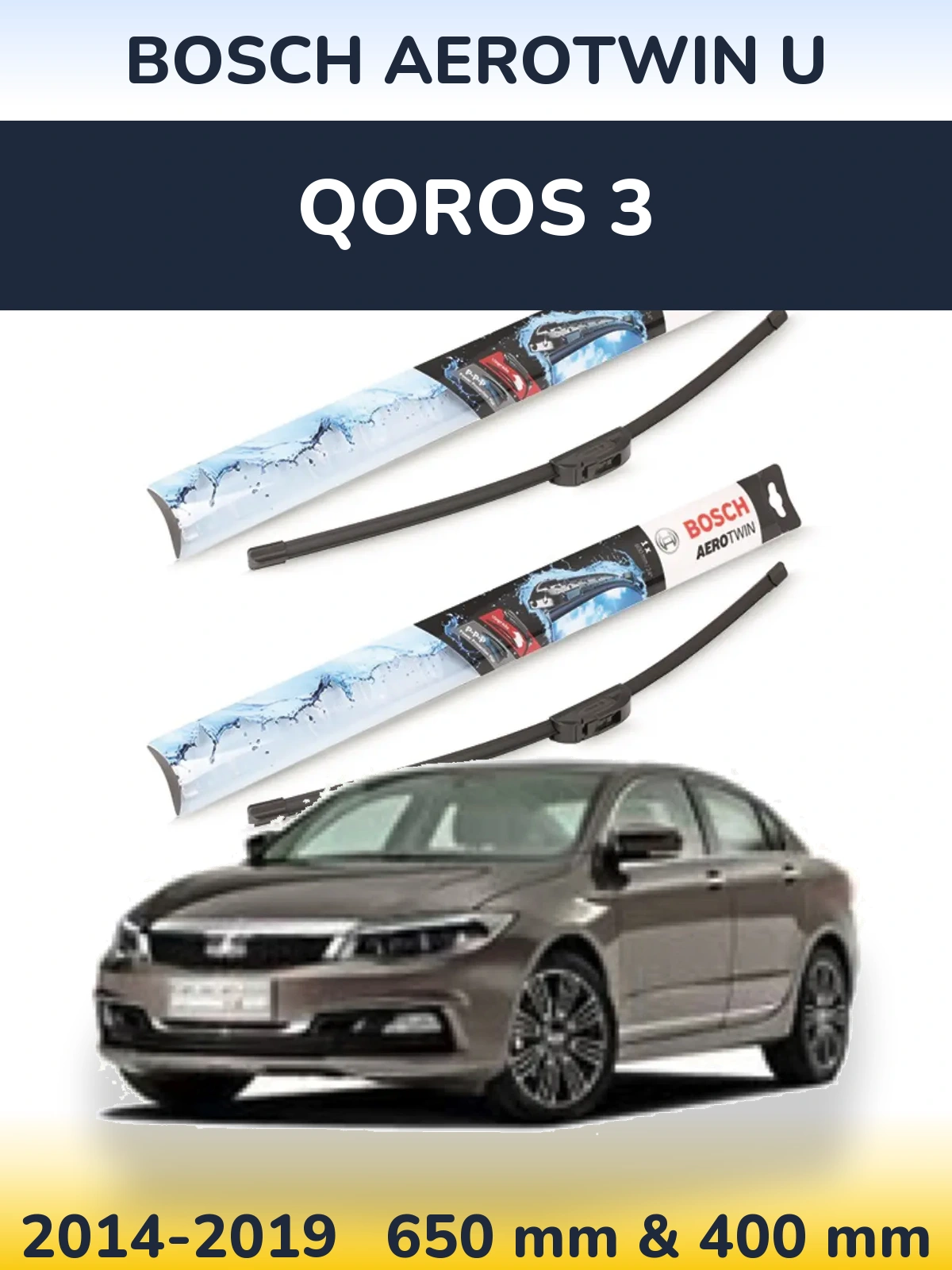 Sada předních stěračů BOSCH AeroTwin U 650 a 400 mm pro Qoros 3 2014-2019