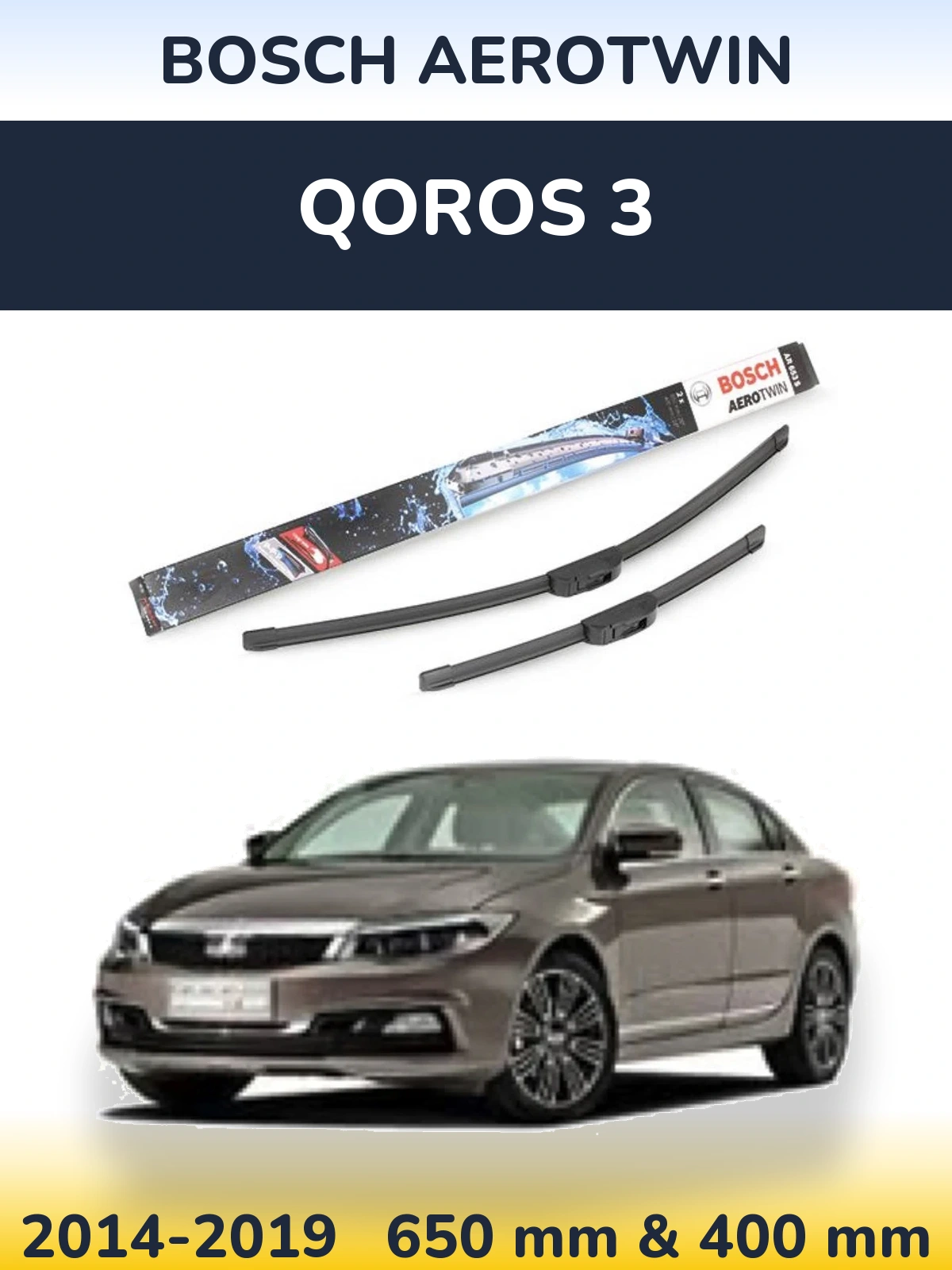 Sada předních stěračů BOSCH AeroTwin 650 a 400 mm pro Qoros 3 2014-2019