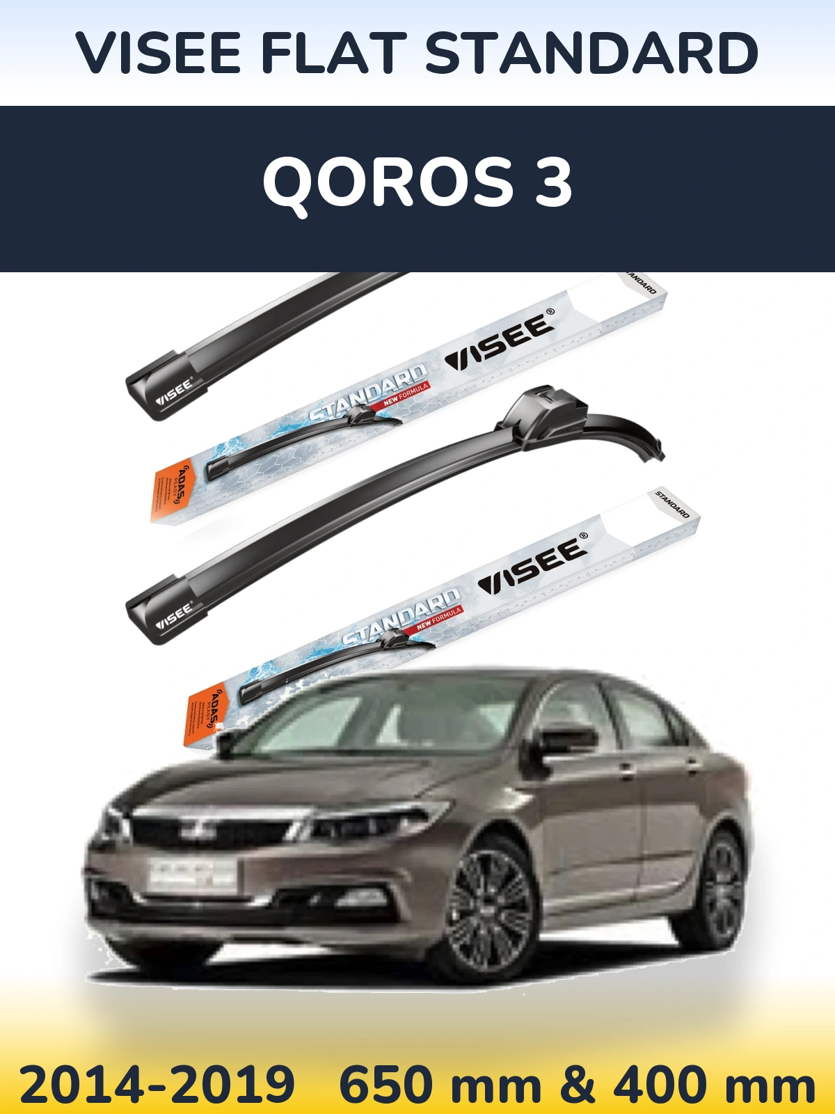 Sada předních stěračů VISEE FLAT STANDARD 650 a 400 mm pro Qoros 3 2014-2019