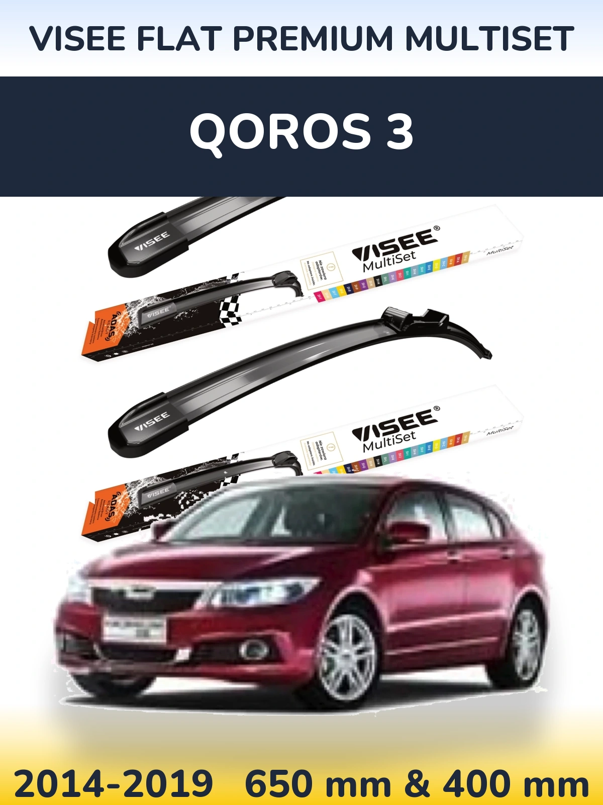 Sada předních stěračů VISEE FLAT PREMIUM MultiSet 650 a 400 mm pro Qoros 3 2014-2019