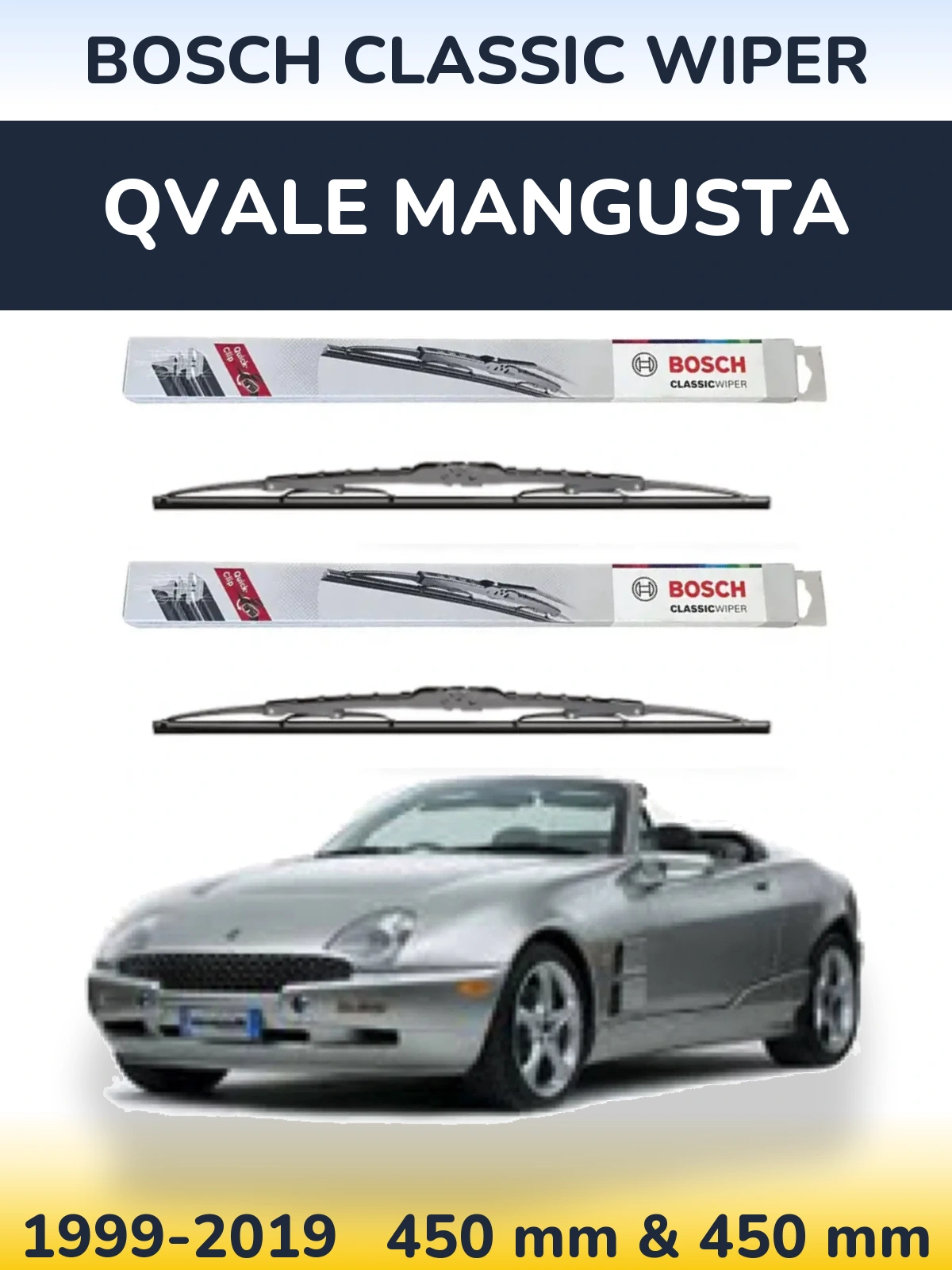 Комплект передніх щіток BOSCH Classic Wiper 450 & 450 мм для Qvale Mangusta 1999-2019
