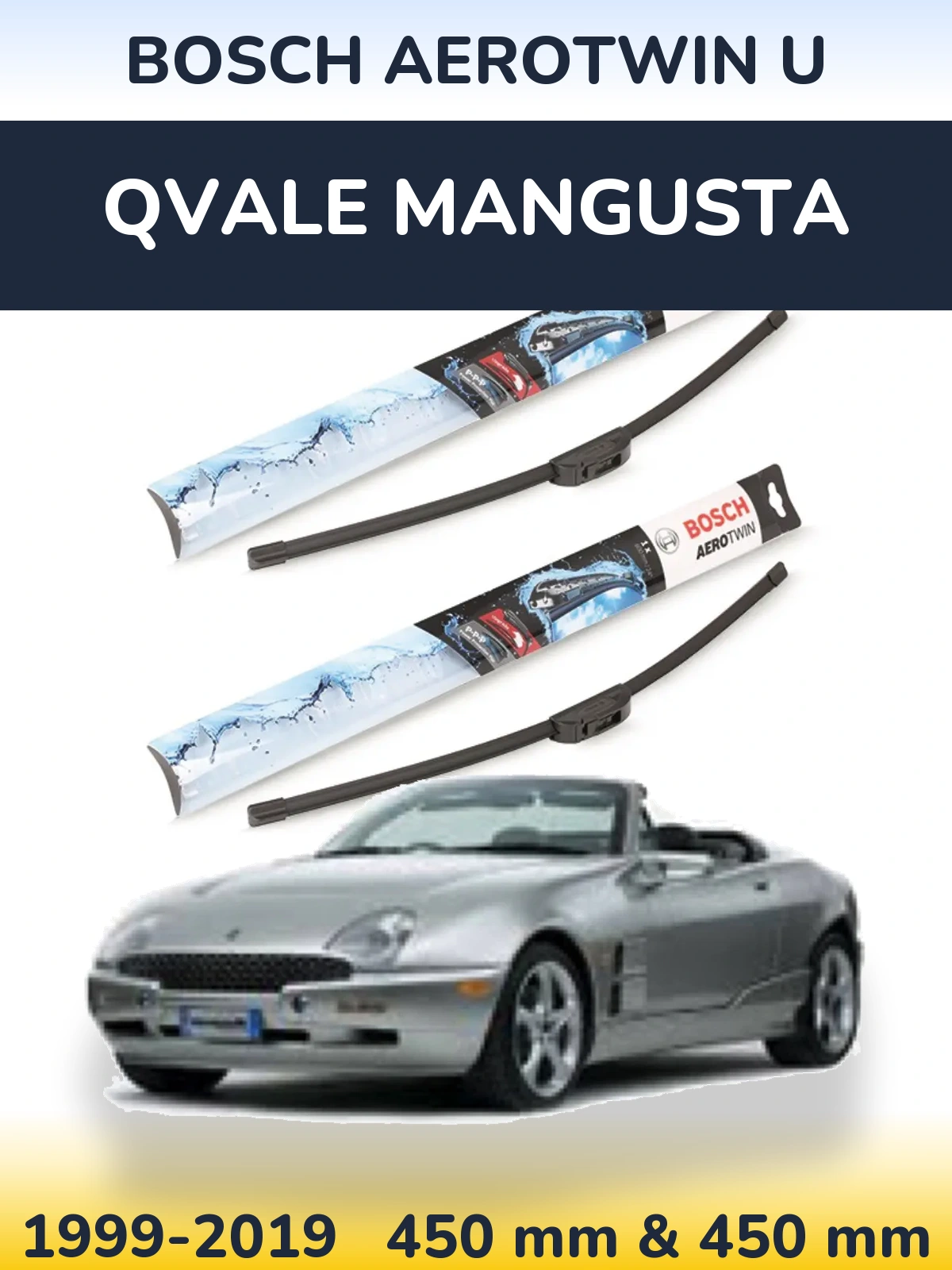 Комплект передніх щіток BOSCH AeroTwin U 450 & 450 мм для Qvale Mangusta 1999-2019