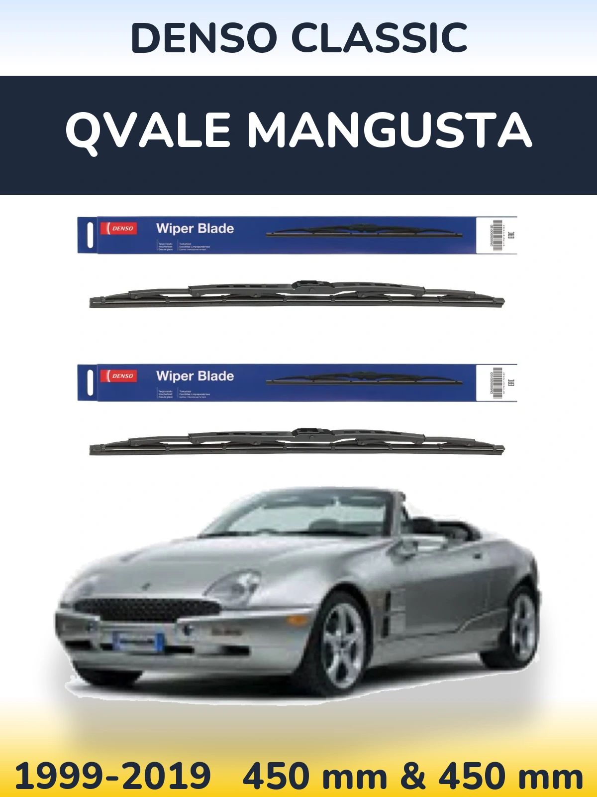 Комплект передних дворников Denso Classic 450 & 450 мм для Qvale Mangusta 1999-2019