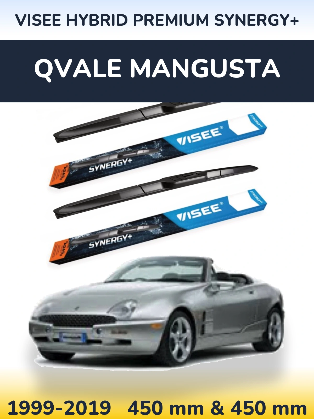 Sada předních stěračů VISEE HYBRID PREMIUM SYNERGY+ 450 a 450 mm pro Qvale Mangusta 1999-2019