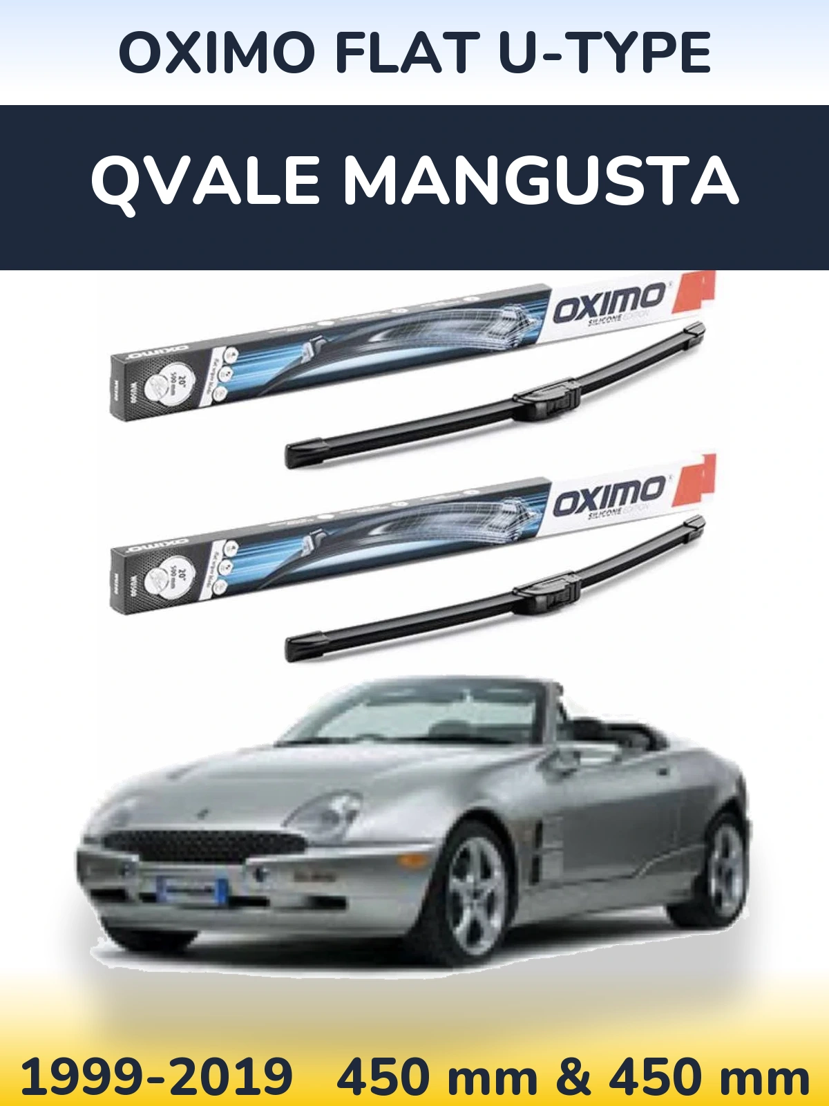 Sada předních stěračů Oximo Flat U-type 450 a 450 mm pro Qvale Mangusta 1999-2019