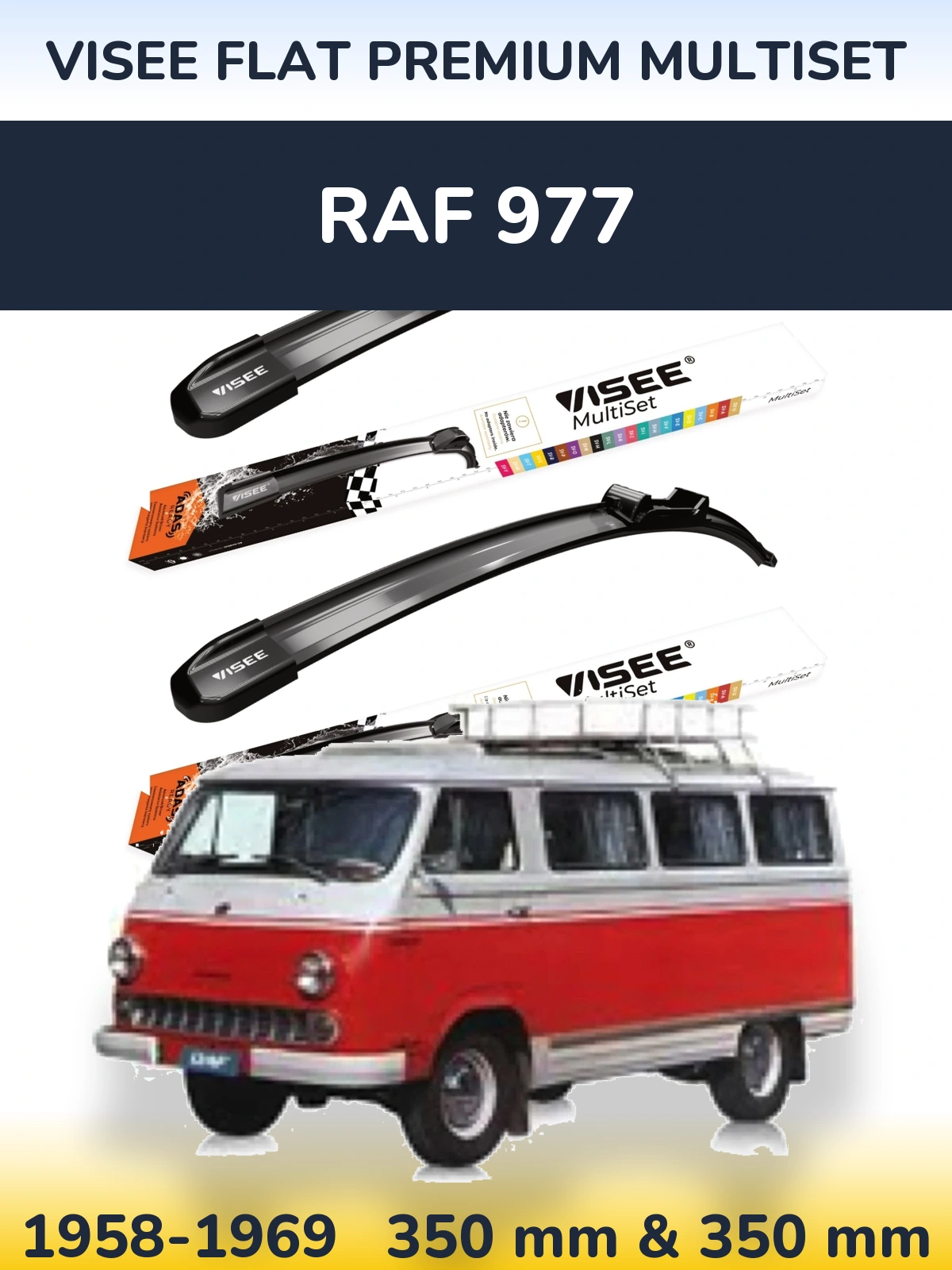 Sada předních stěračů VISEE FLAT PREMIUM MultiSet 350 a 350 mm pro RAF 977 1958-1969
