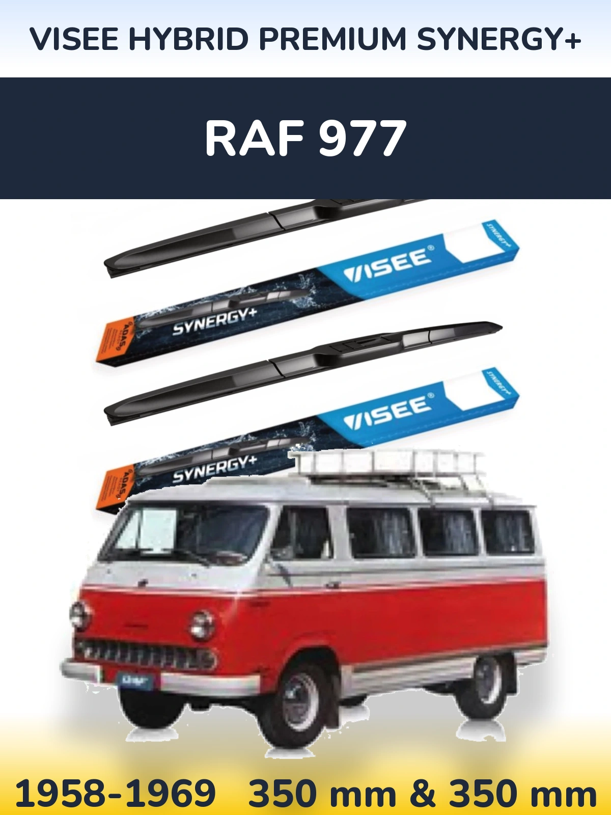 Sada předních stěračů VISEE HYBRID PREMIUM SYNERGY+ 350 a 350 mm pro RAF 977 1958-1969