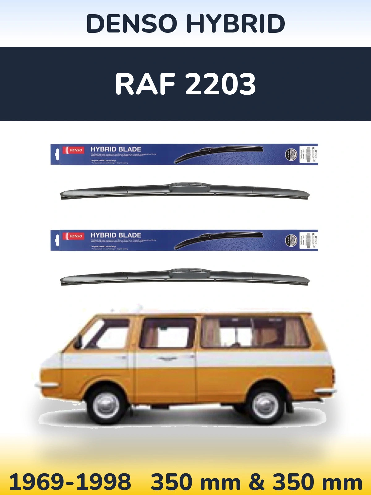 Sada předních stěračů Denso Hybrid 350 a 350 mm pro RAF 2203 1969-1998