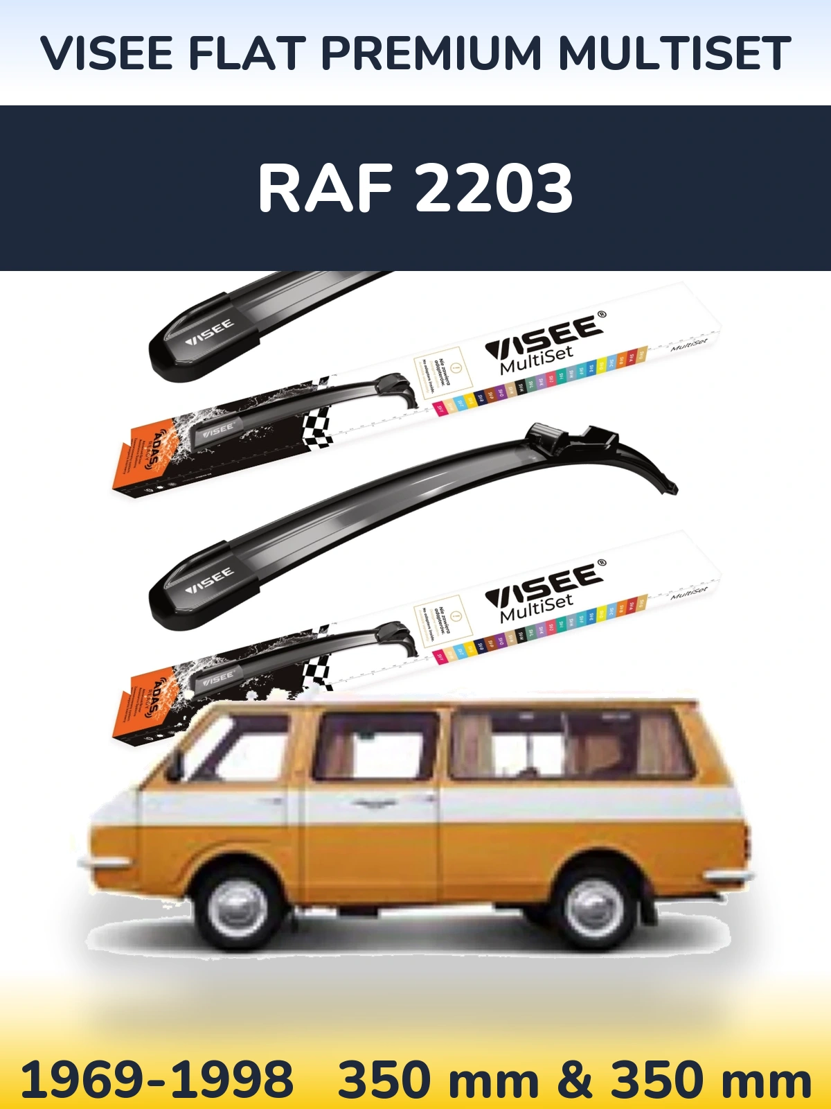 Sada předních stěračů VISEE FLAT PREMIUM MultiSet 350 a 350 mm pro RAF 2203 1969-1998