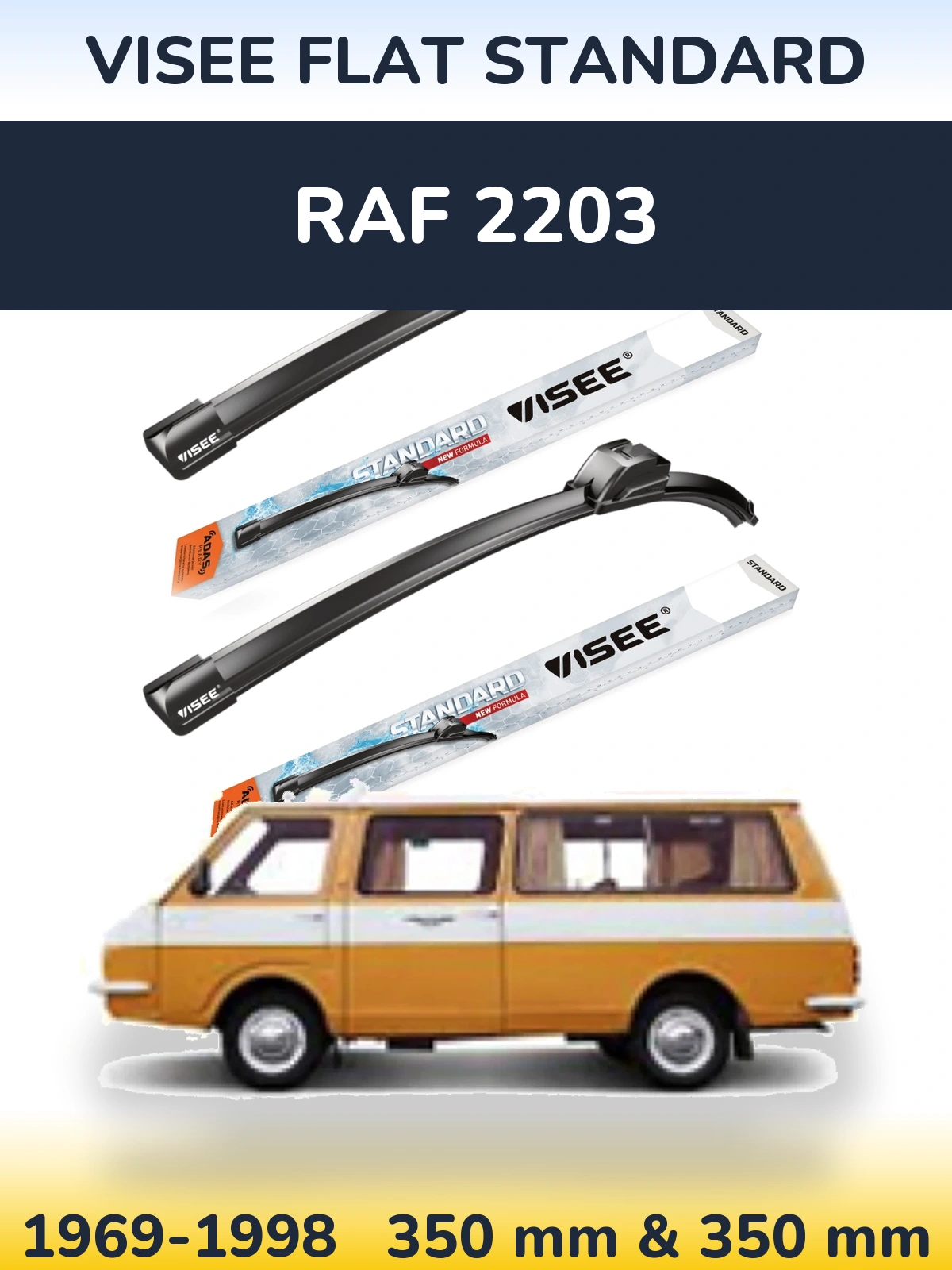 Sada předních stěračů VISEE FLAT STANDARD 350 a 350 mm pro RAF 2203 1969-1998