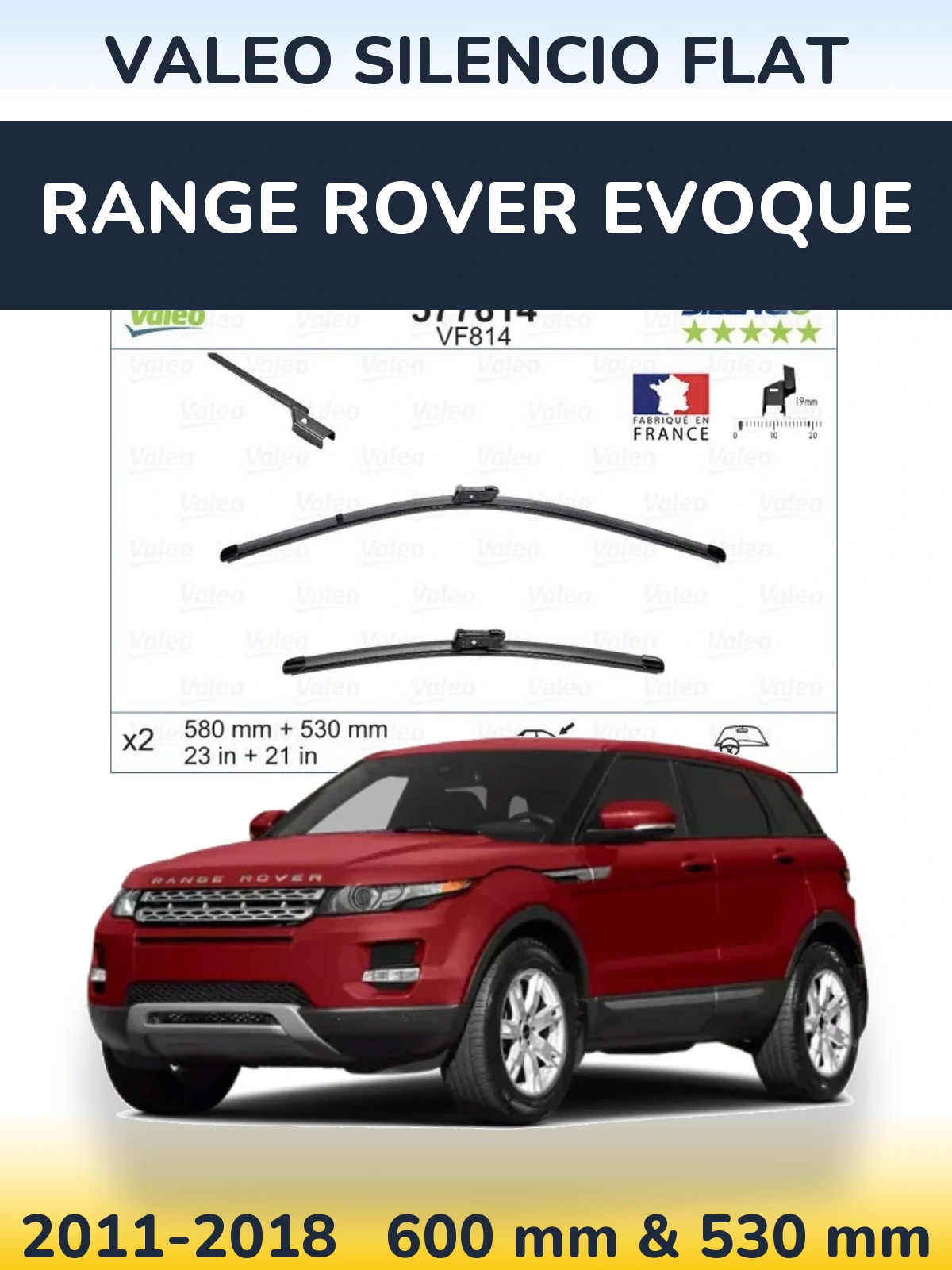 Sada předních stěračů Valeo Silencio Flat 580 a 530 mm pro Range Rover Evoque 2011-2018