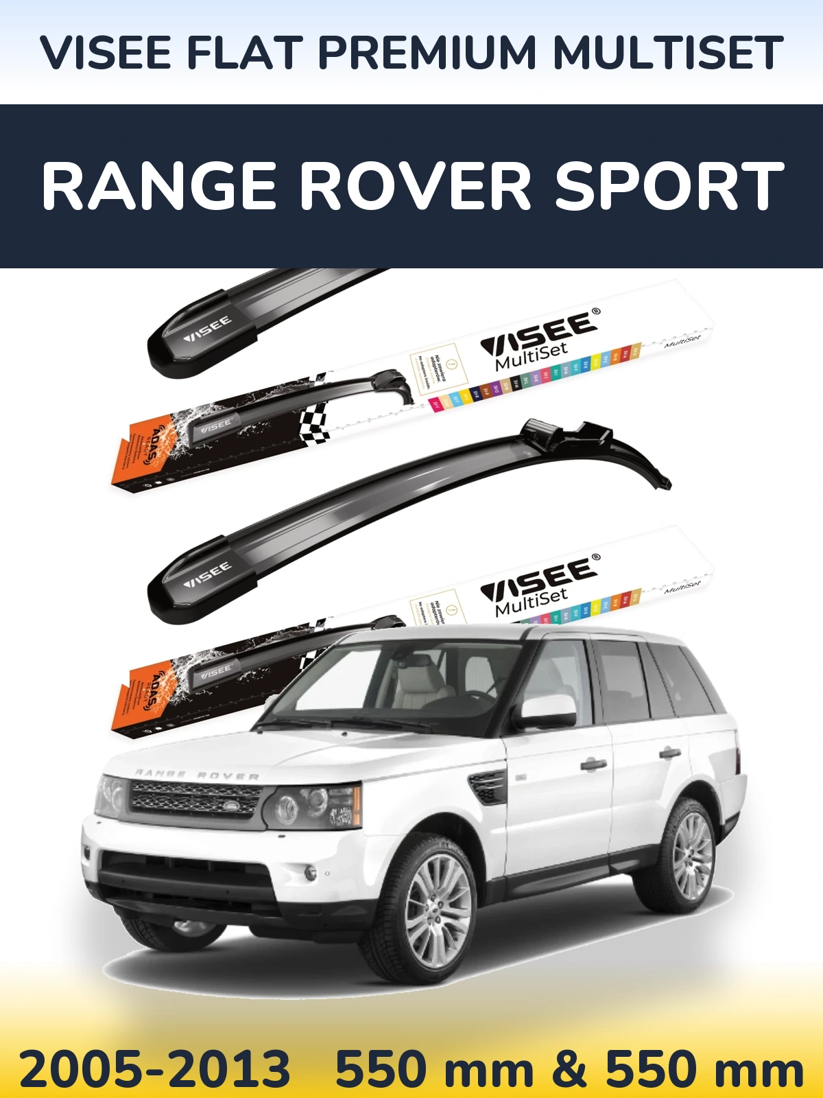 Sada předních stěračů VISEE FLAT PREMIUM MultiSet 550 a 550 mm pro Range Rover Sport 2005-2013