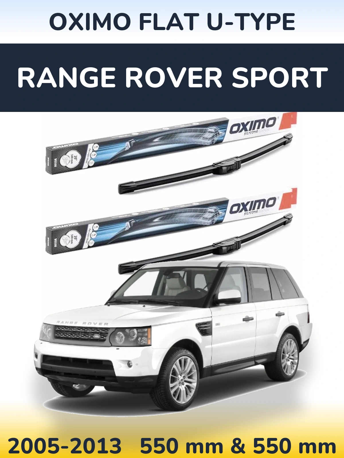 Sada předních stěračů Oximo Flat U-type 550 a 550 mm pro Range Rover Sport 2005-2013