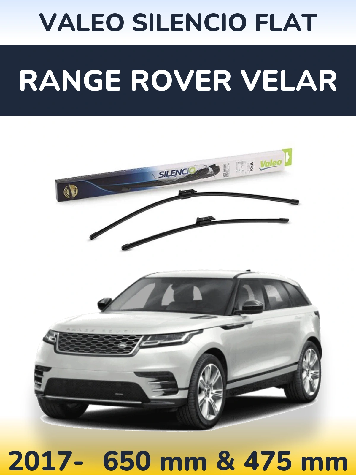 Sada předních stěračů Valeo Silencio Flat 650 a 475 mm pro Range Rover Velar 2017-2026