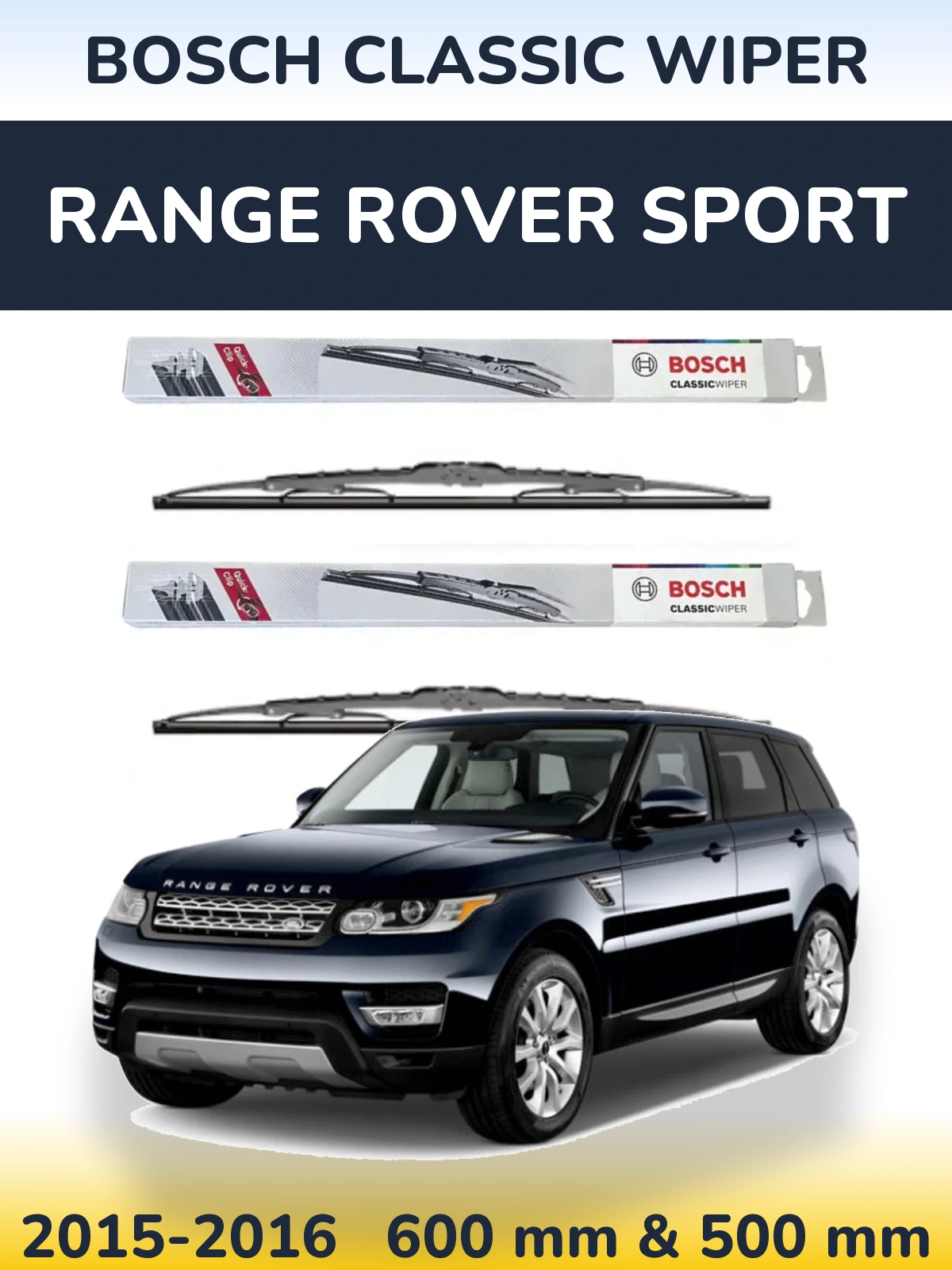 Sada předních stěračů BOSCH Classic Wiper 600 a 500 mm pro Range Rover Sport 2015-2016
