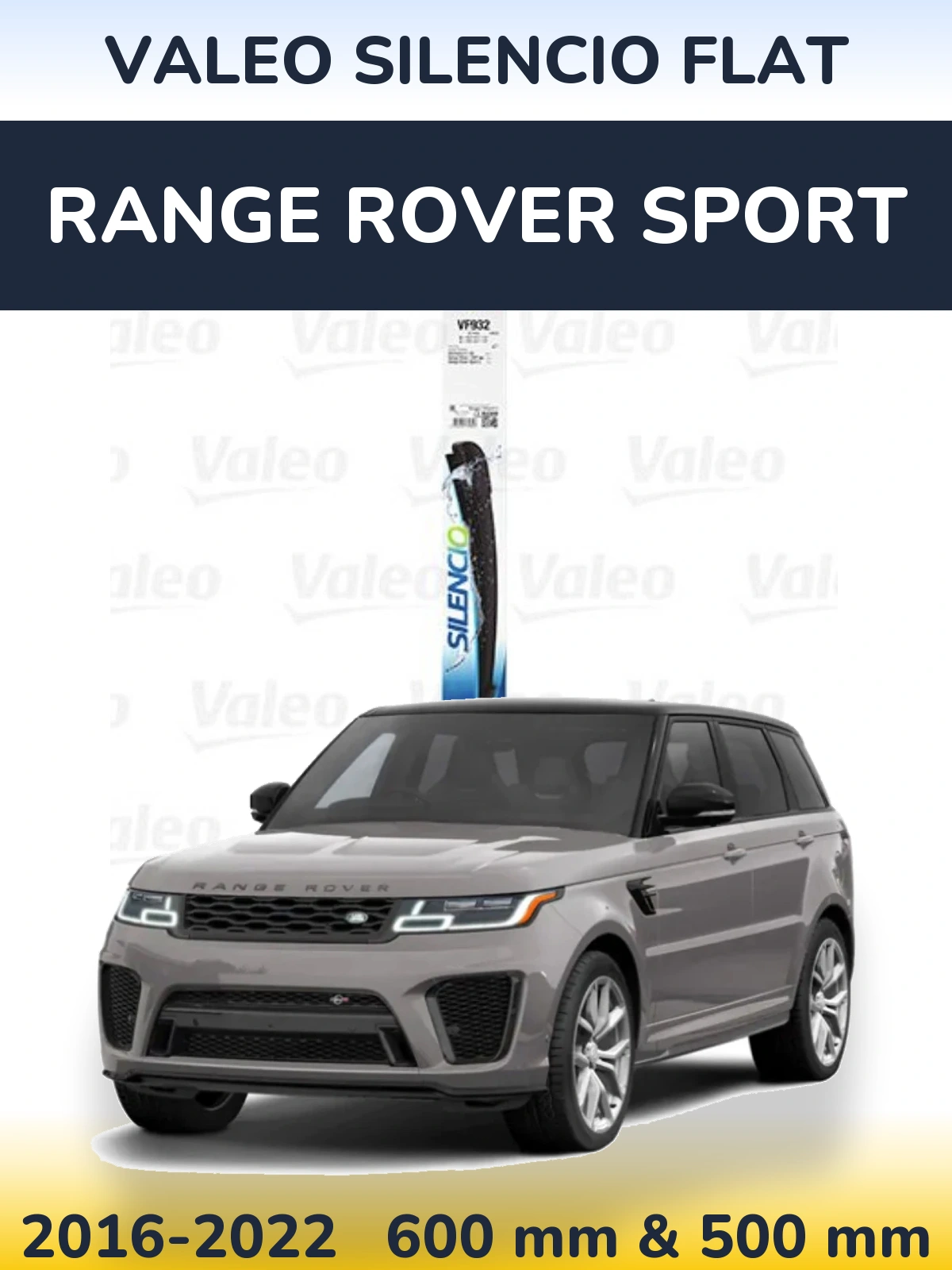 Sada předních stěračů Valeo Silencio Flat 600 a 500 mm pro Range Rover Sport 2016-2022