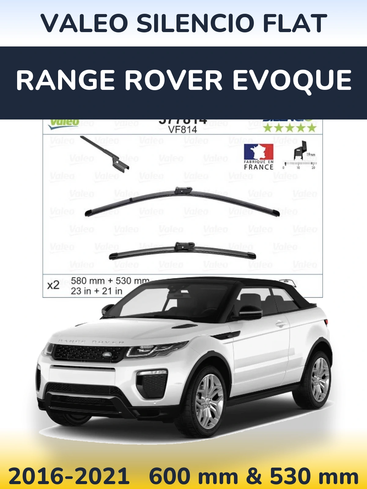 Sada předních stěračů Valeo Silencio Flat 580 a 530 mm pro Range Rover Evoque 2016-2021