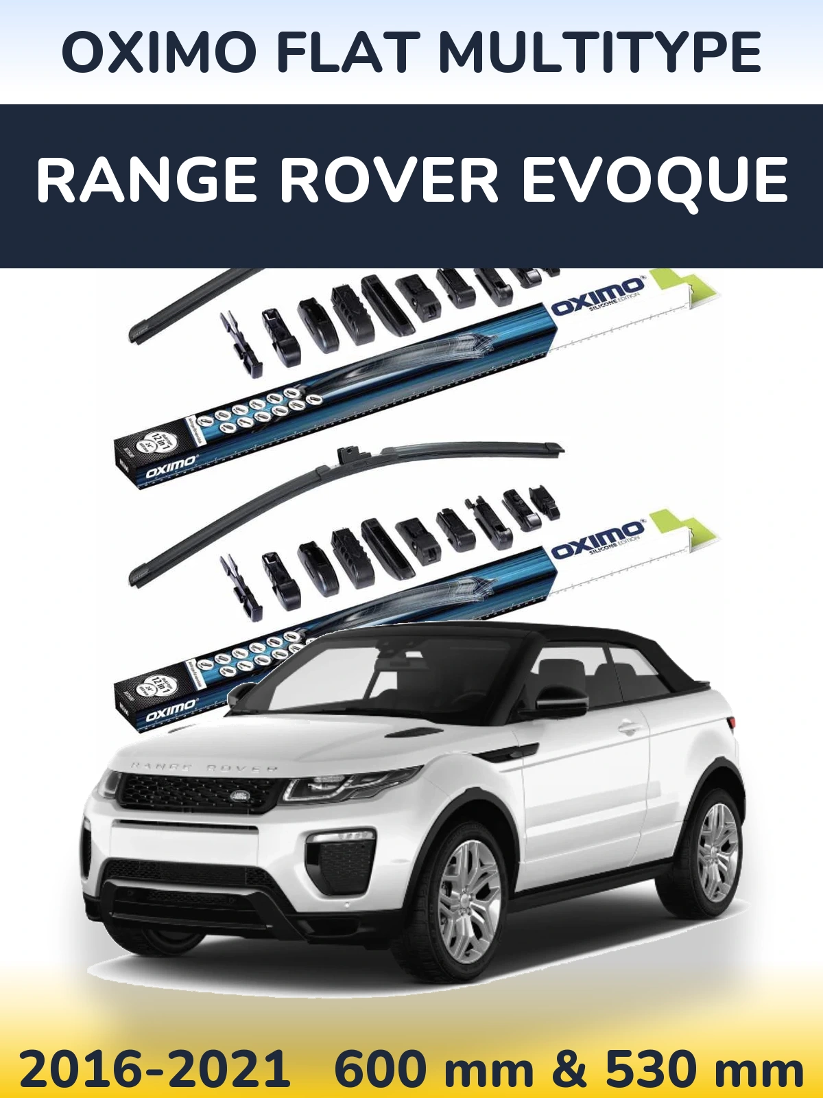 Sada předních stěračů Oximo Flat MultiType 600 a 530 mm pro Range Rover Evoque 2016-2021