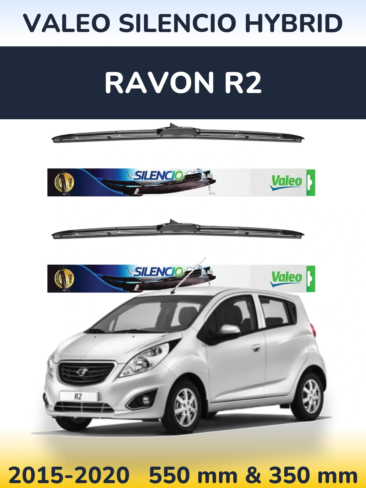Sada předních stěračů Valeo Silencio Hybrid 550 a 350 mm pro Ravon R2 2015-2020
