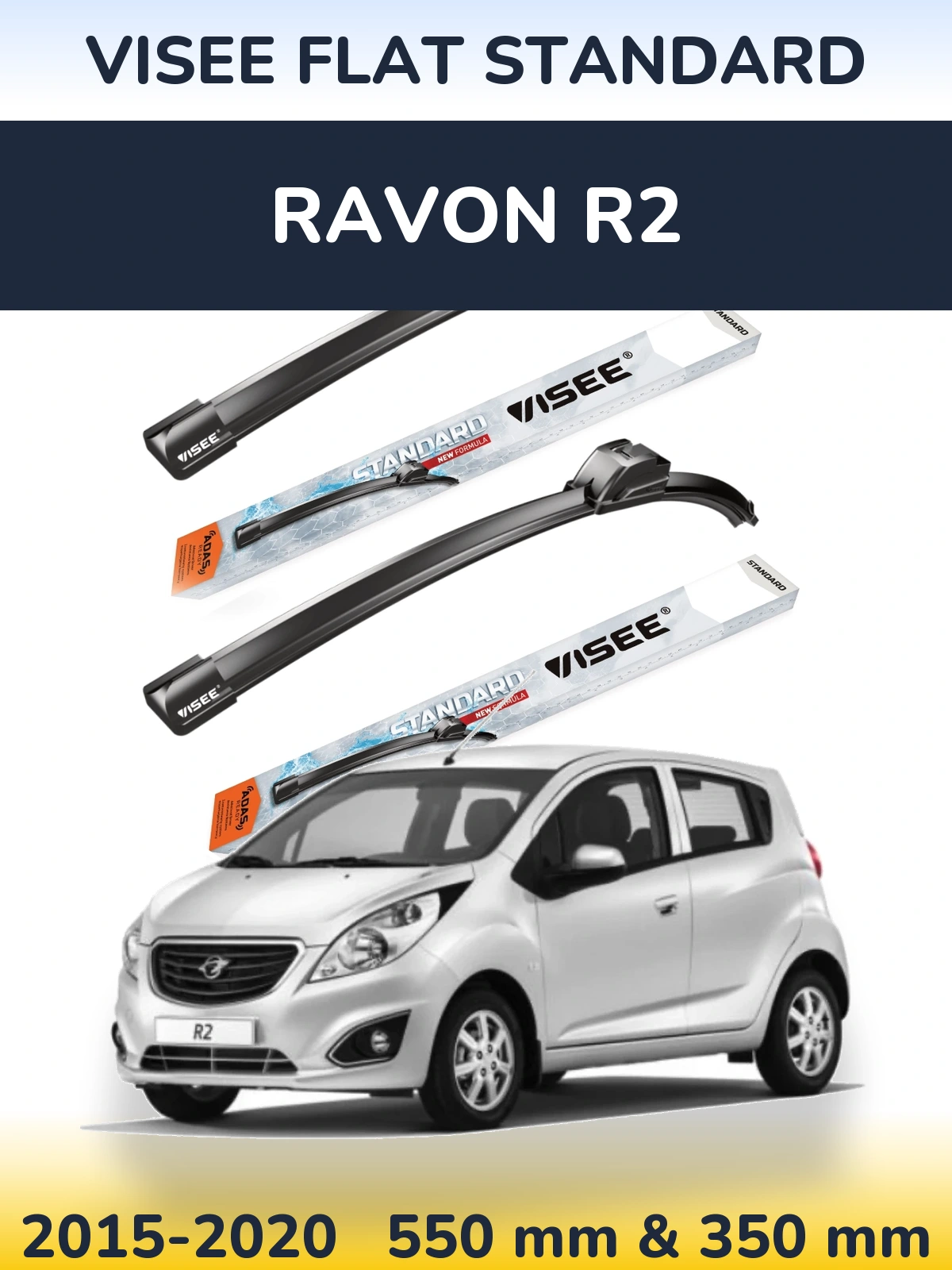 Sada předních stěračů VISEE FLAT STANDARD 550 a 350 mm pro Ravon R2 2015-2020