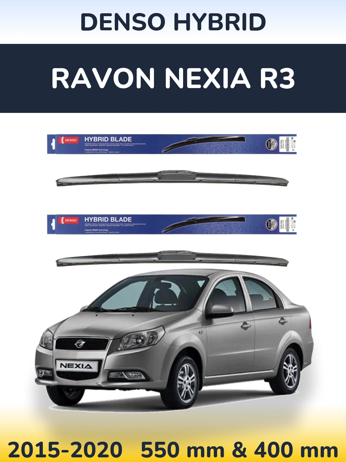 Sada předních stěračů Denso Hybrid 550 a 400 mm pro Ravon Nexia R3 2015-2020