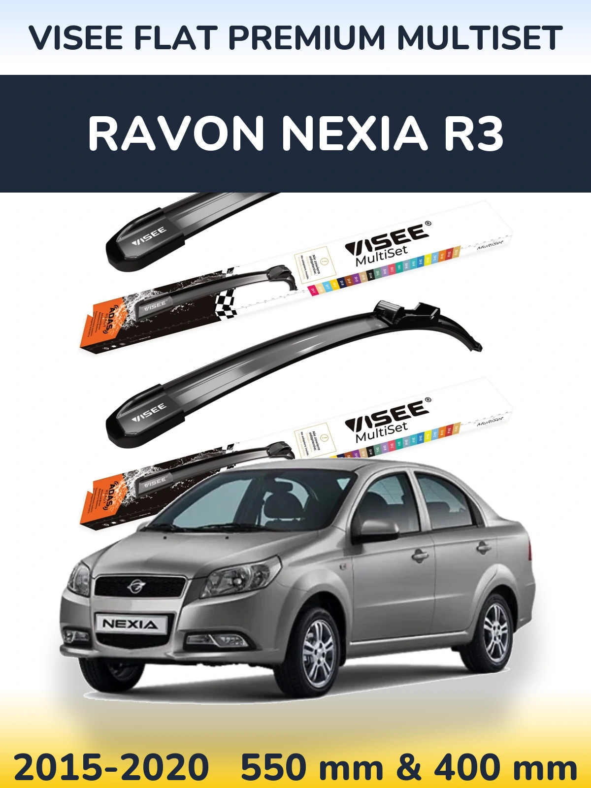 Sada předních stěračů VISEE FLAT PREMIUM MultiSet 550 a 400 mm pro Ravon Nexia R3 2015-2020