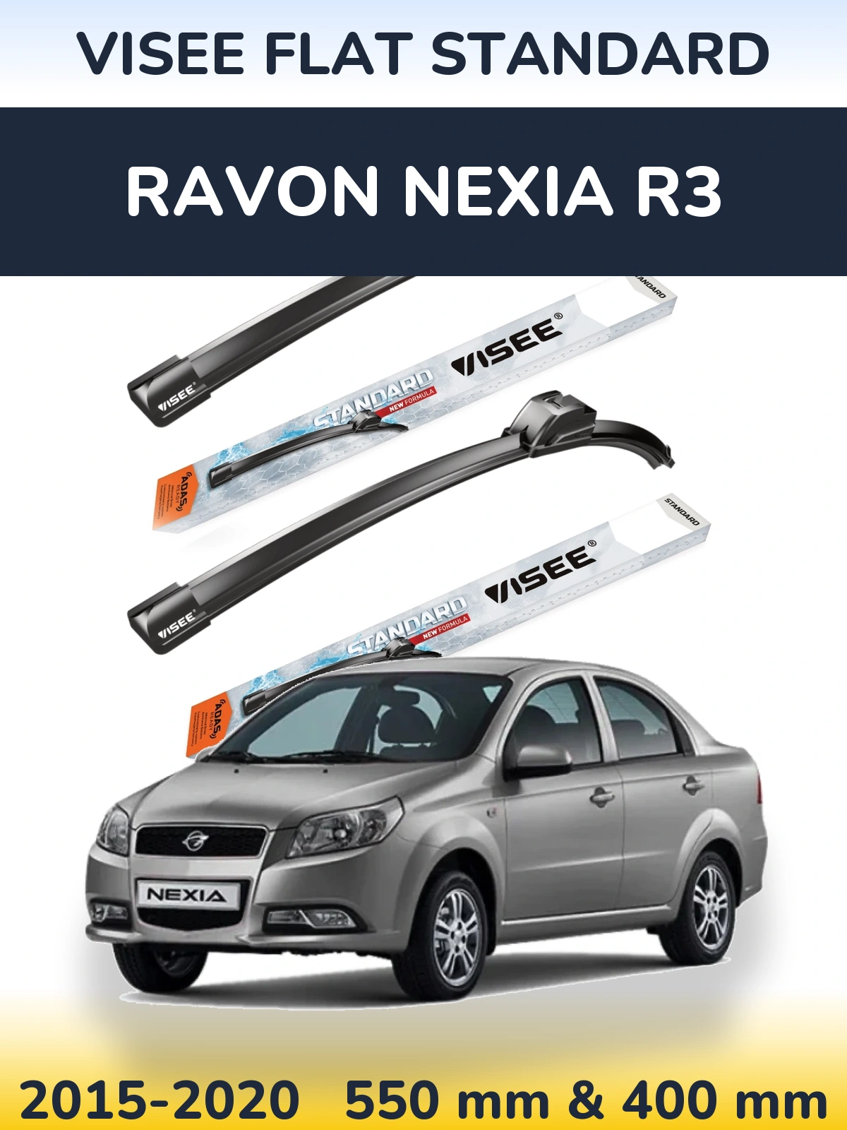 Sada předních stěračů VISEE FLAT STANDARD 550 a 400 mm pro Ravon Nexia R3 2015-2020