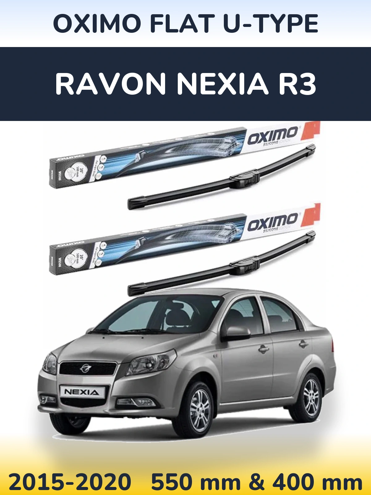 Sada předních stěračů Oximo Flat U-type 550 a 400 mm pro Ravon Nexia R3 2015-2020