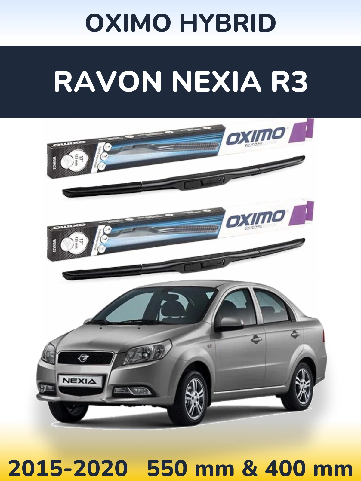 Sada předních stěračů Oximo Hybrid 550 a 400 mm pro Ravon Nexia R3 2015-2020