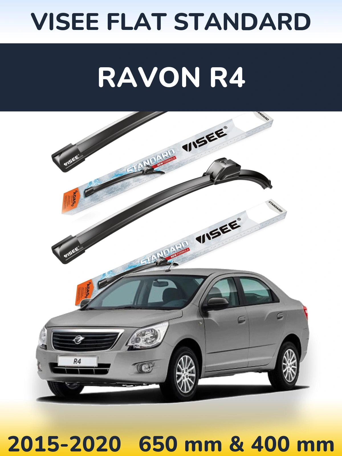 Sada předních stěračů VISEE FLAT STANDARD 650 a 400 mm pro Ravon R4 2015-2020