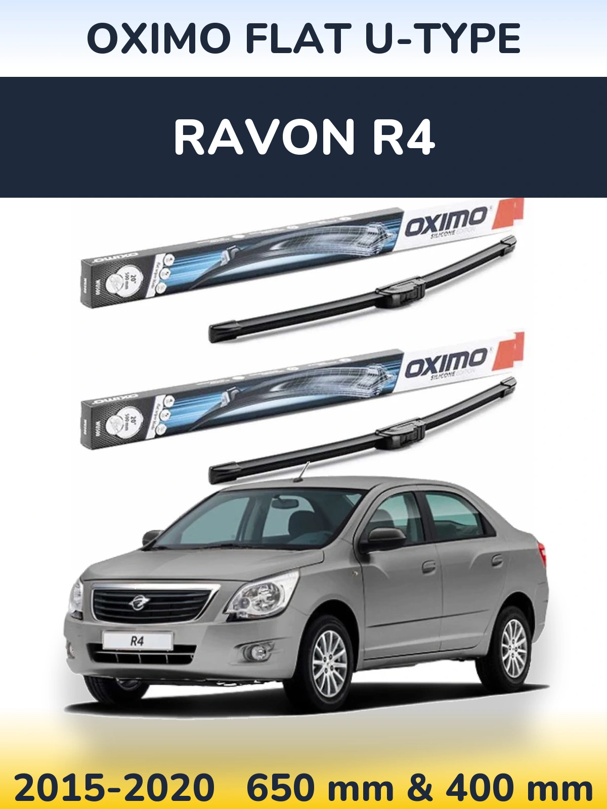 Sada předních stěračů Oximo Flat U-type 650 a 400 mm pro Ravon R4 2015-2020