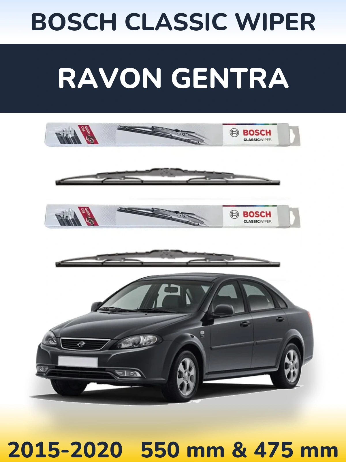 Sada předních stěračů BOSCH Classic Wiper 550 a 475 mm pro Ravon Gentra 2015-2020