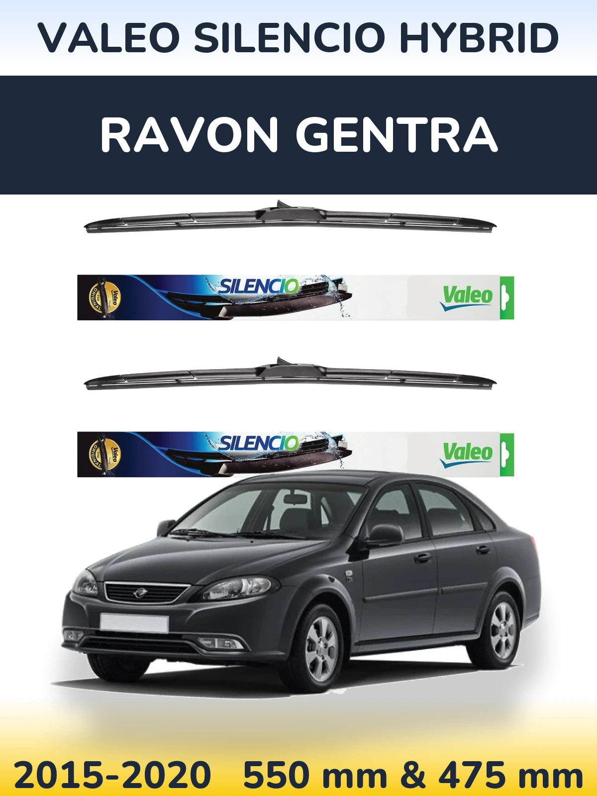 Sada předních stěračů Valeo Silencio Hybrid 550 a 475 mm pro Ravon Gentra 2015-2020