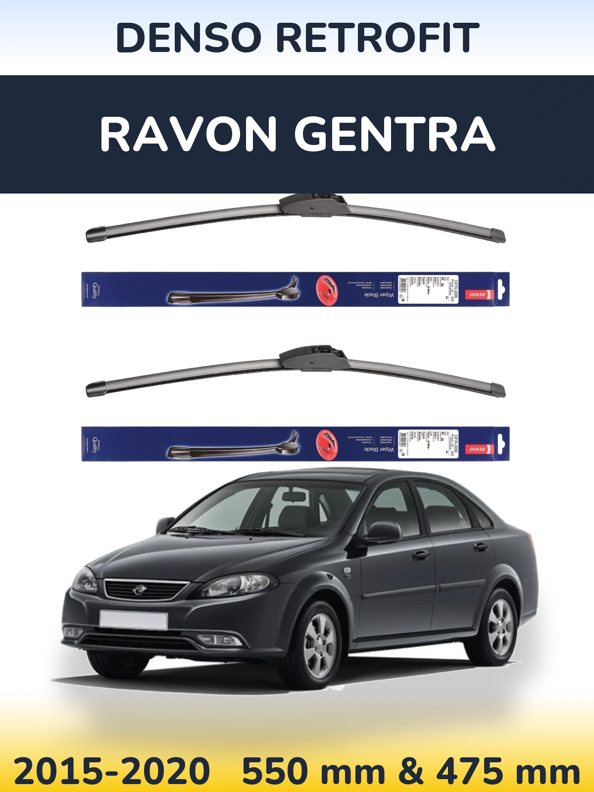 Sada předních stěračů Denso Retrofit 550 a 475 mm pro Ravon Gentra 2015-2020