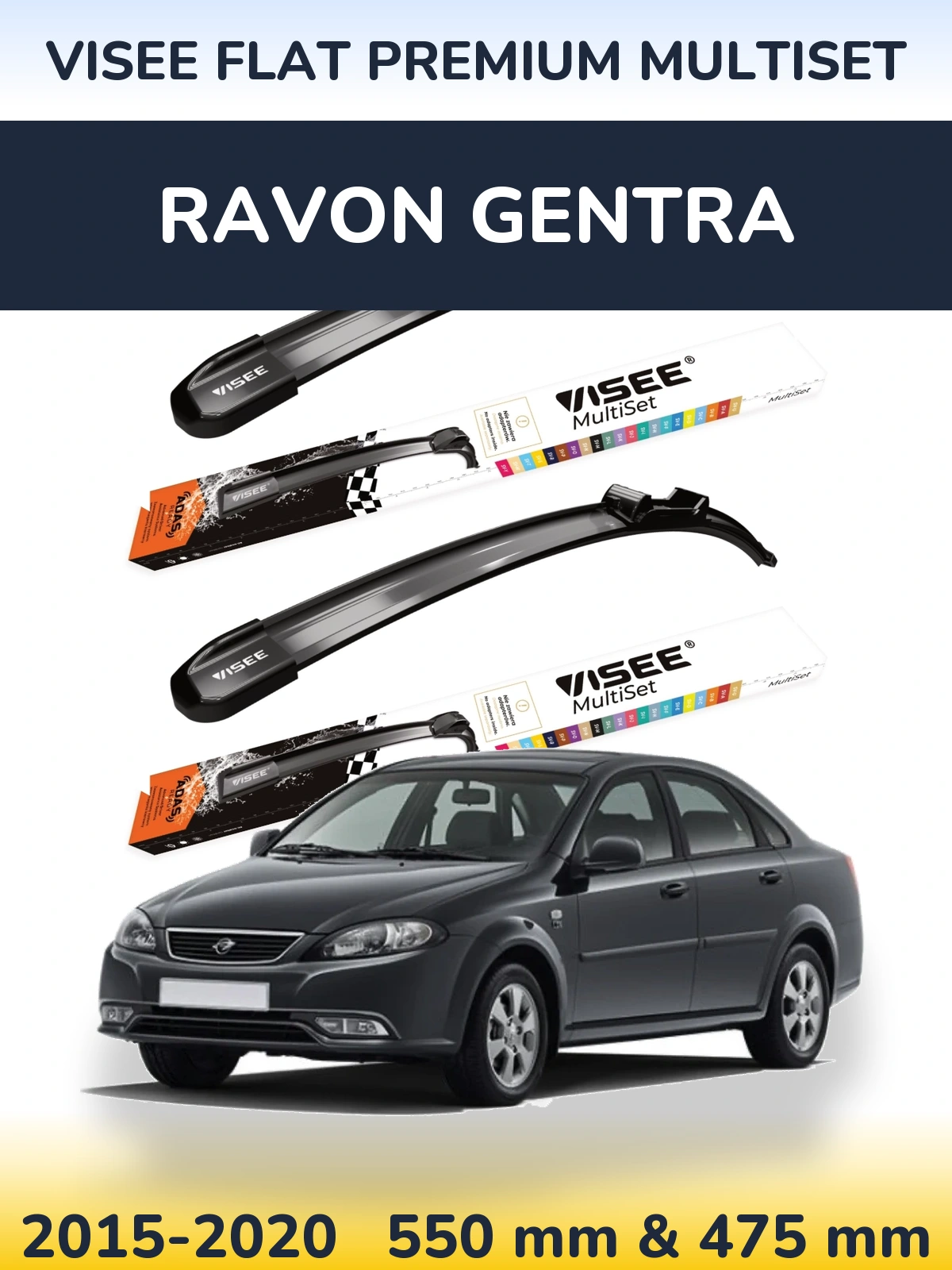 Sada předních stěračů VISEE FLAT PREMIUM MultiSet 550 a 475 mm pro Ravon Gentra 2015-2020