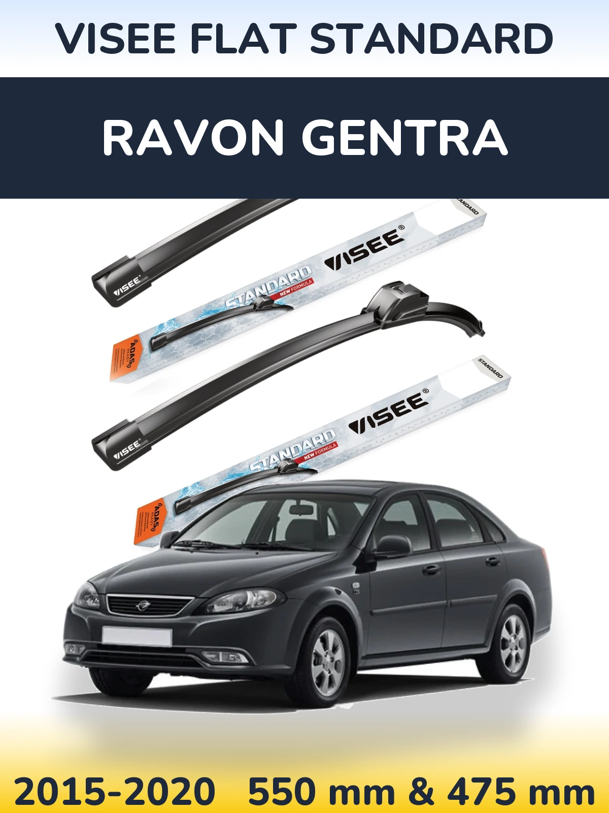 Sada předních stěračů VISEE FLAT STANDARD 550 a 475 mm pro Ravon Gentra 2015-2020