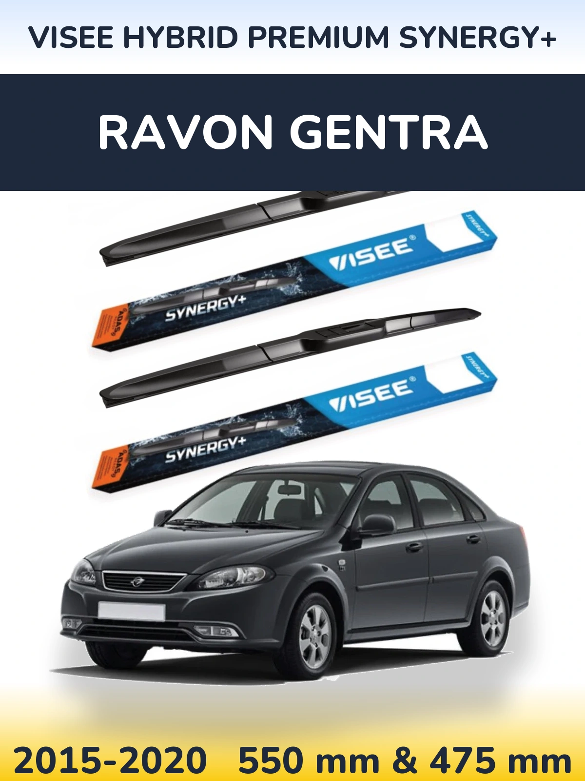 Sada předních stěračů VISEE HYBRID PREMIUM SYNERGY+ 550 a 475 mm pro Ravon Gentra 2015-2020