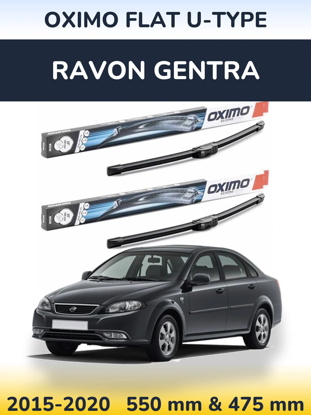Sada předních stěračů Oximo Flat U-type 550 a 475 mm pro Ravon Gentra 2015-2020