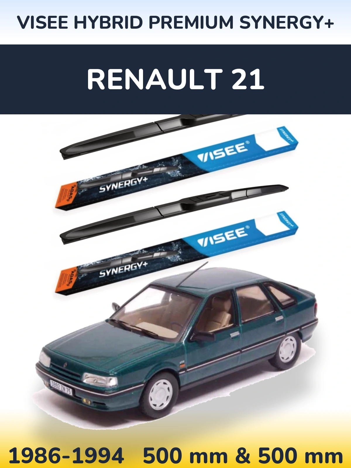 Sada předních stěračů VISEE HYBRID PREMIUM SYNERGY+ 500 a 500 mm pro Renault 21 1986-1994
